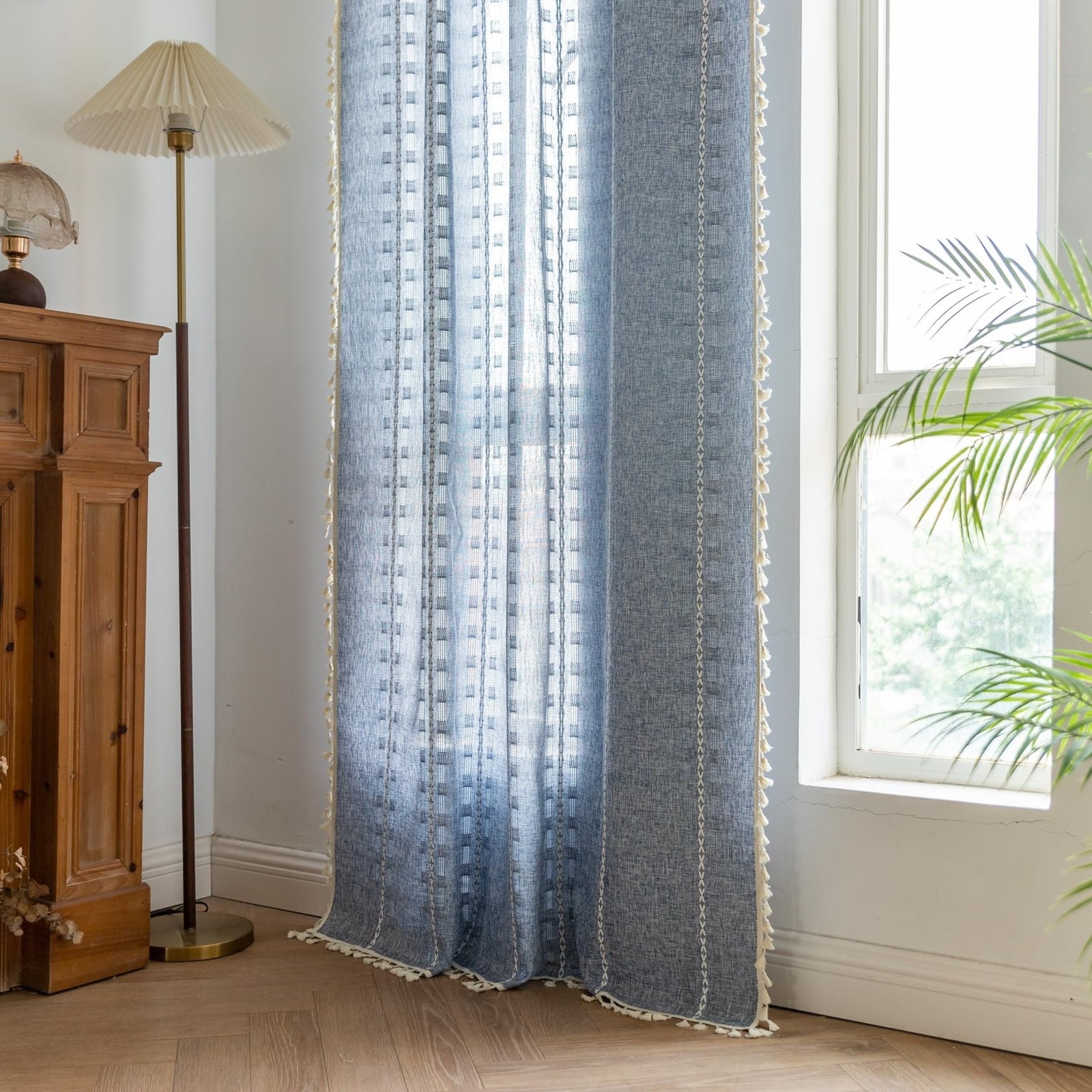 Denim Blue Boho Curtains 96 inch Long 2 Panels for Living Room Bedroom, Rusti…