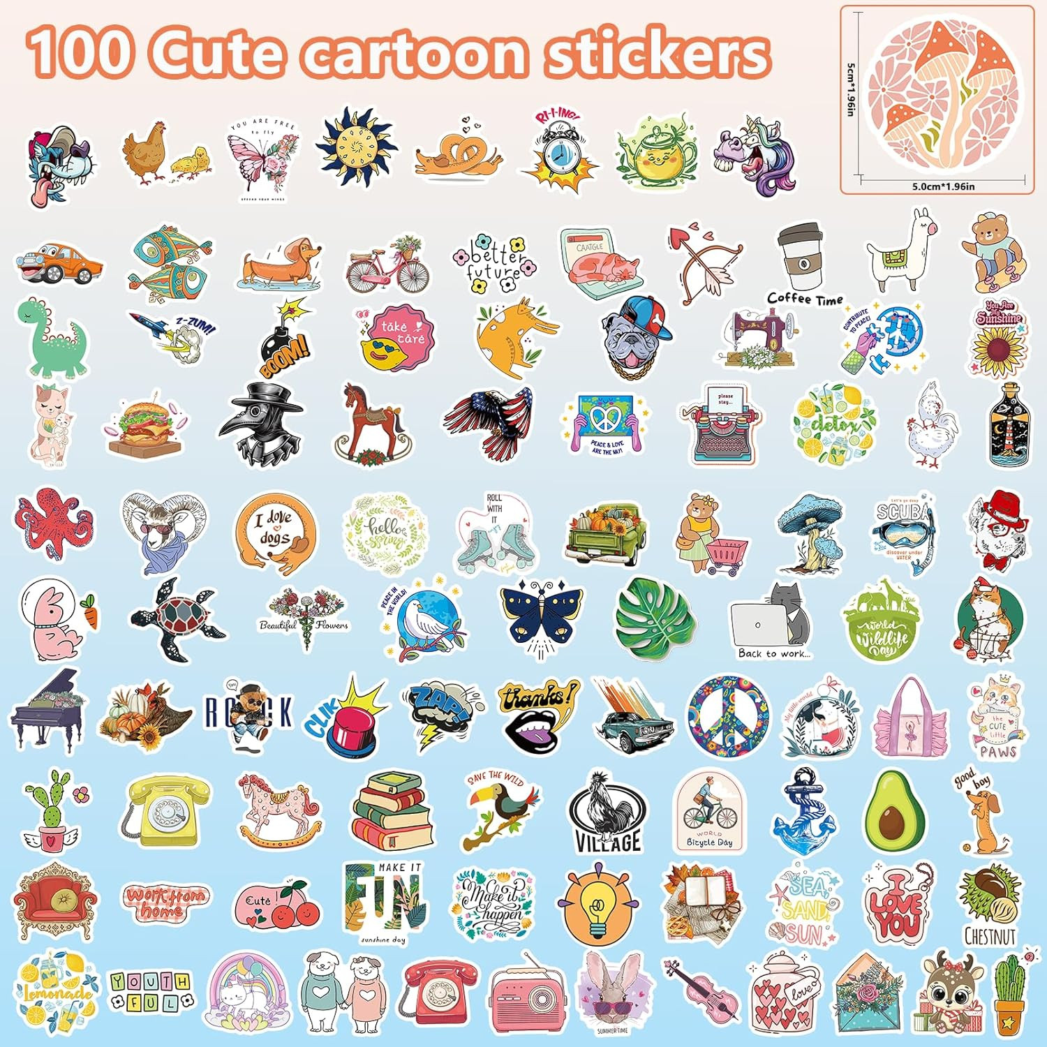 Christmas 100 PCS Water Bottle Stickers for Kids,Waterproof Vinyl Net T Stickers