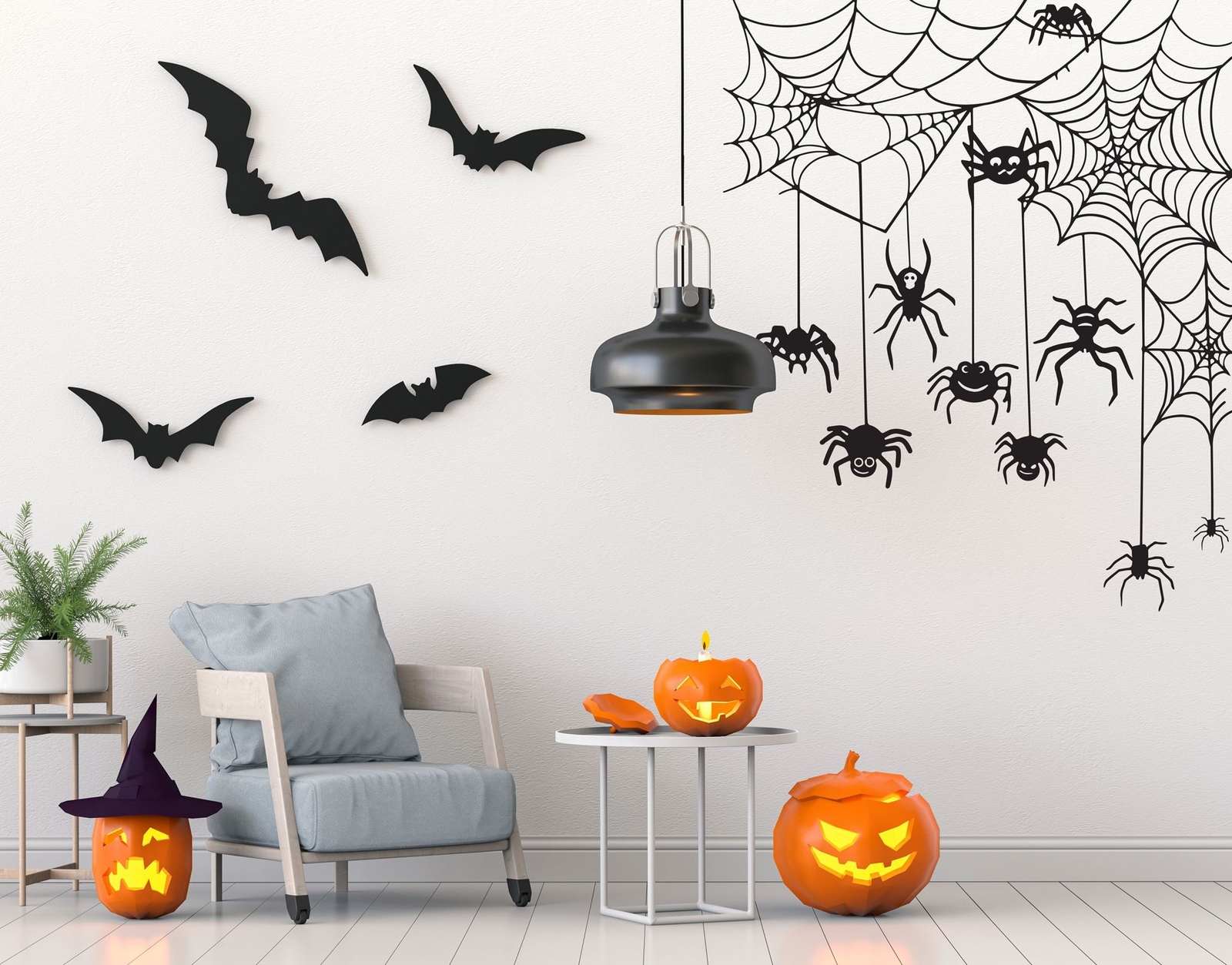 Spider Webs Hanging from Wall Vinyl Wall Decal. Halloween Decor. #6303