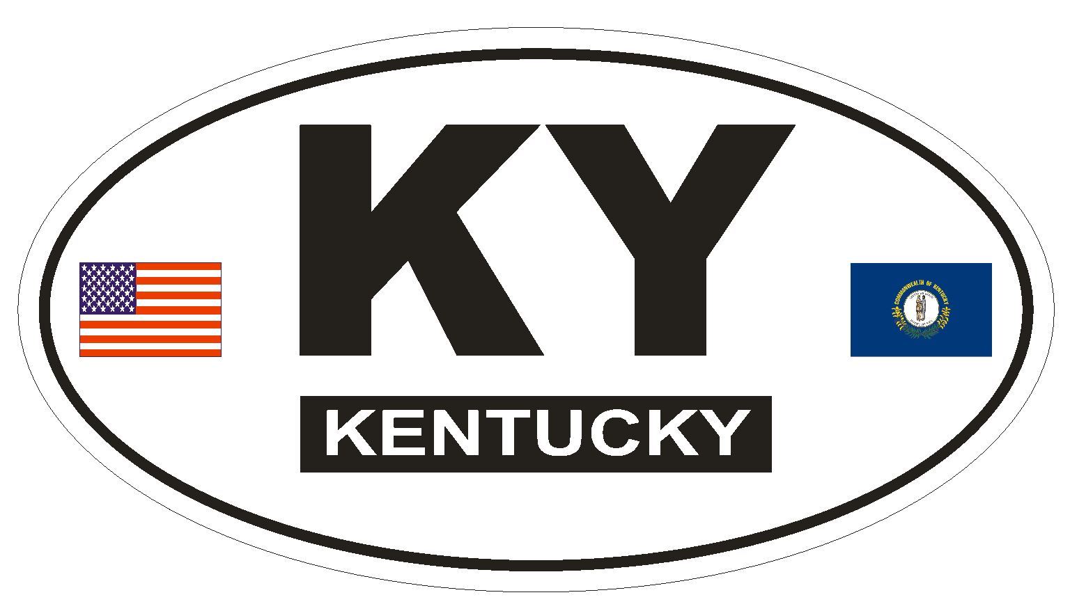 KY Kentucky Oval Bumper Sticker or Helmet Sticker D797 Euro Oval with Flags