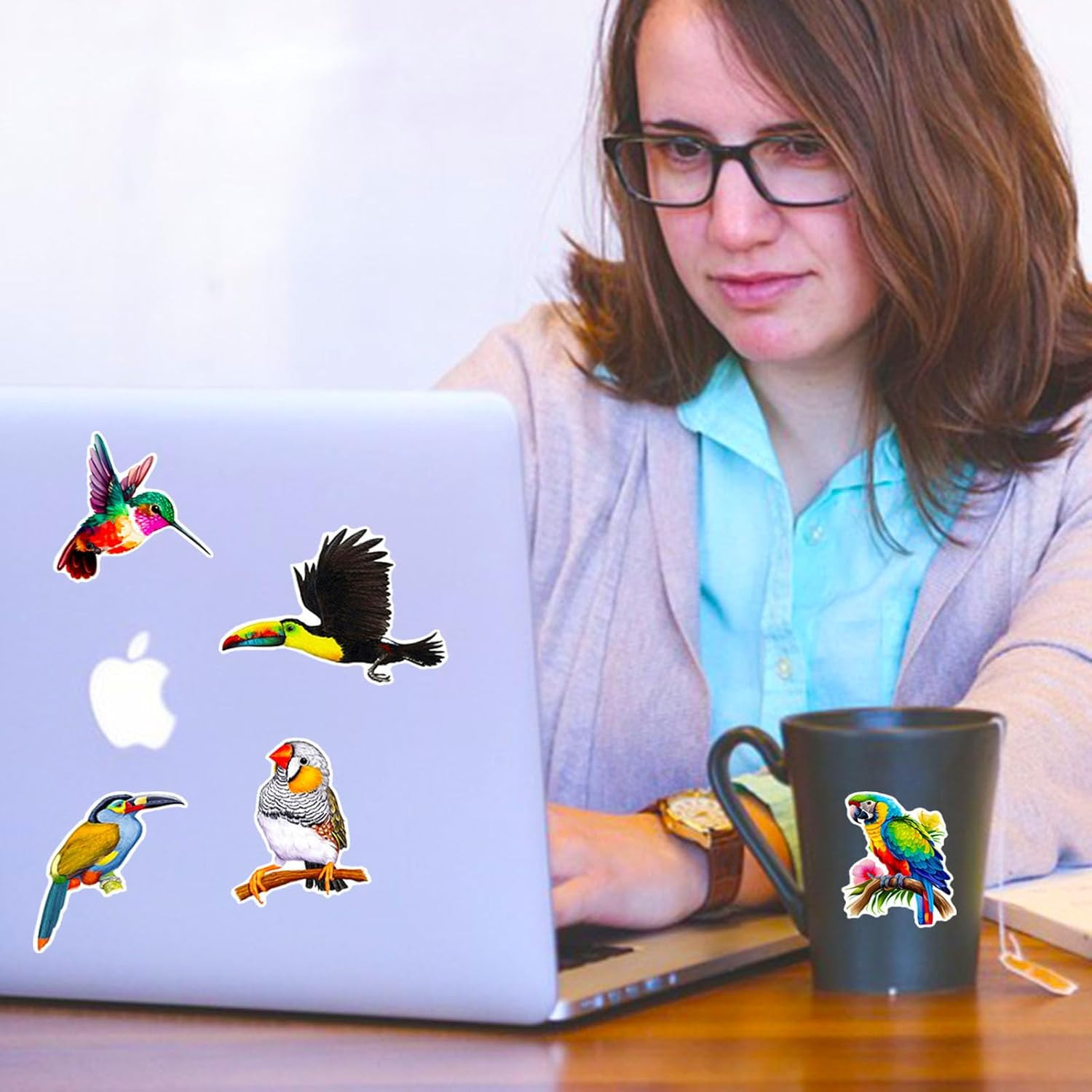 100 Pcs Birds Stickers Cute Bird Animals Stickers, Vinyl Waterproof Birds Sticke