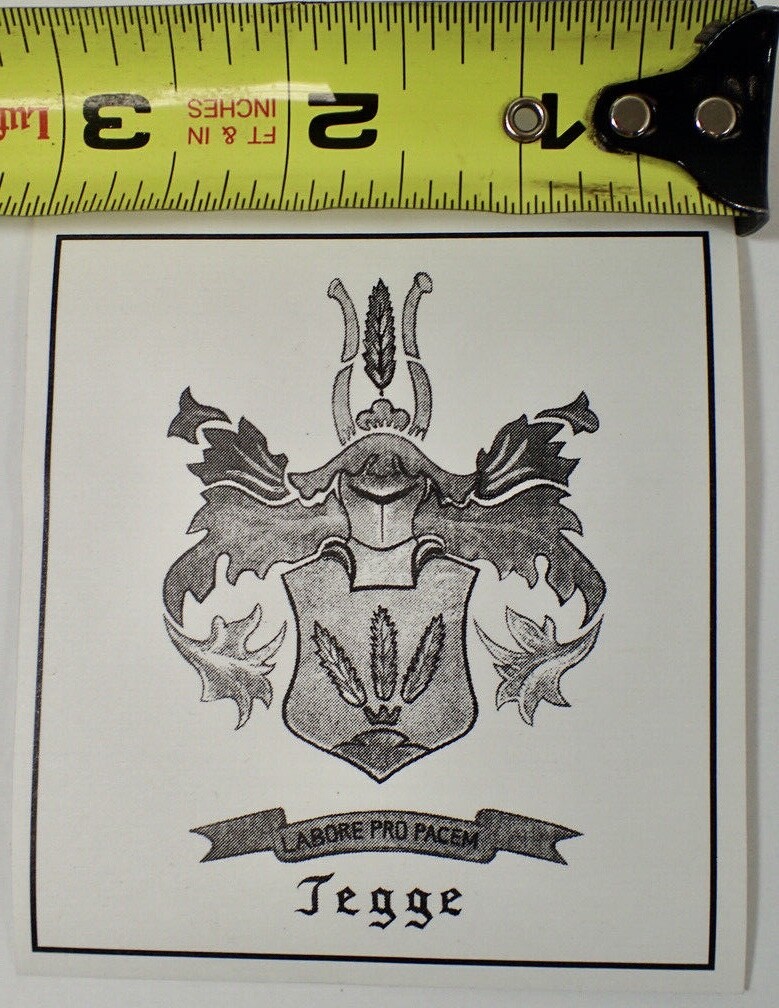 (200) TEGGE Black & White Family Crest Coat Of Arms Stickers Decals 3 1/2" x 3"