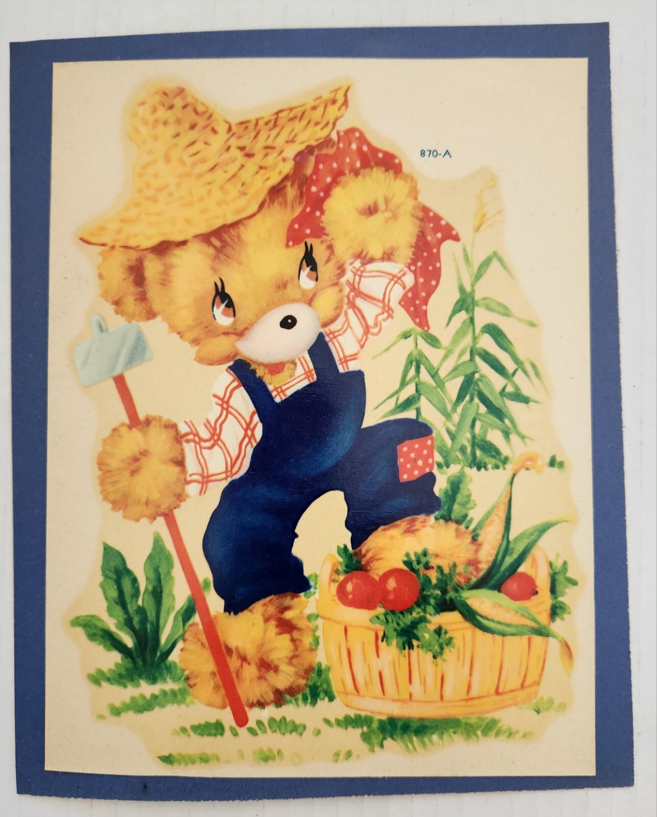 Vintage "Meyercord Decal" of Cute Bear Farmer w/ Basket of Veggies *