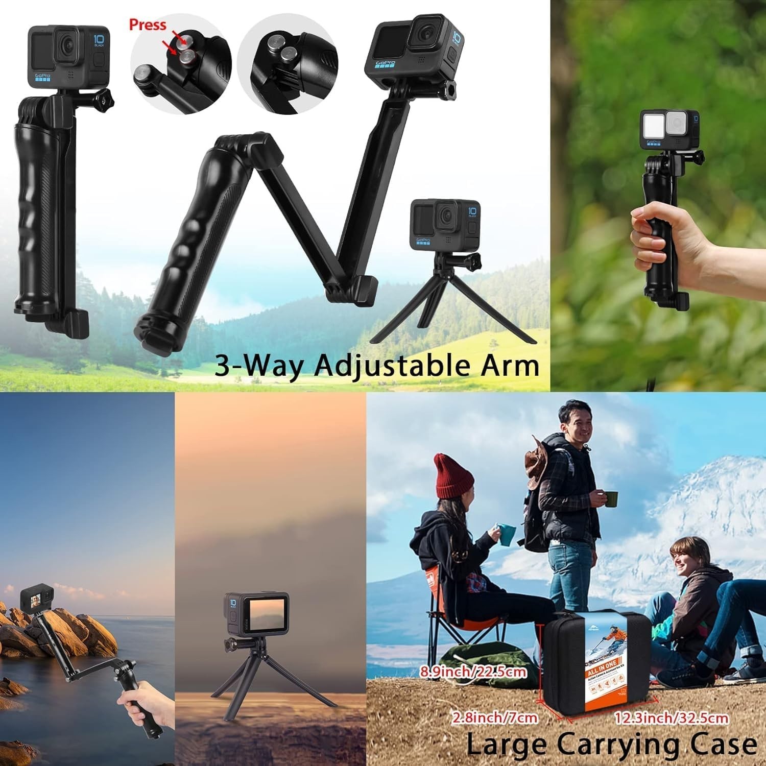 HONGDAK Action Camera Accessories Kit for Gopro Hero 12 11 10 9 Black, Waterproo