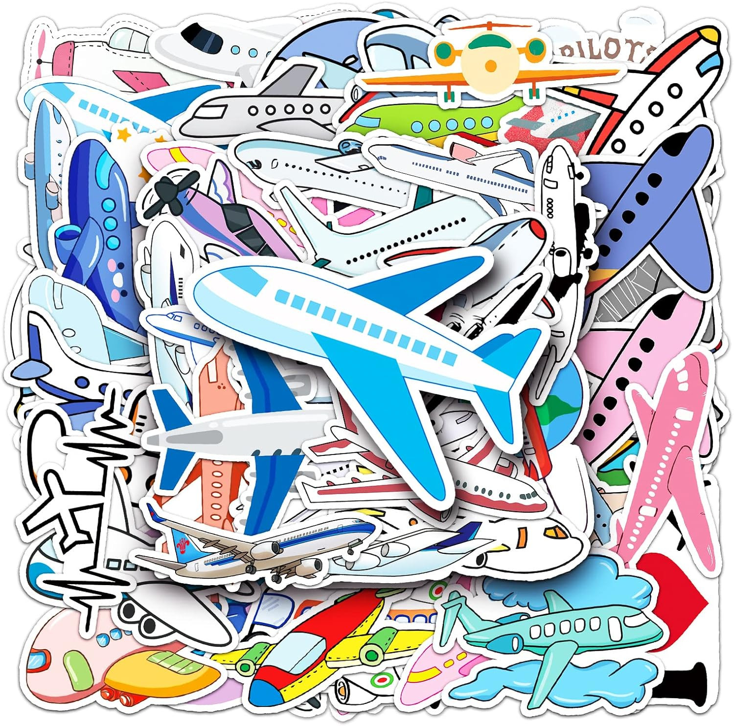 50Pcs Plane Stickers Airplane Aircraft Waterproof Vinyl Decals for Water Bottles