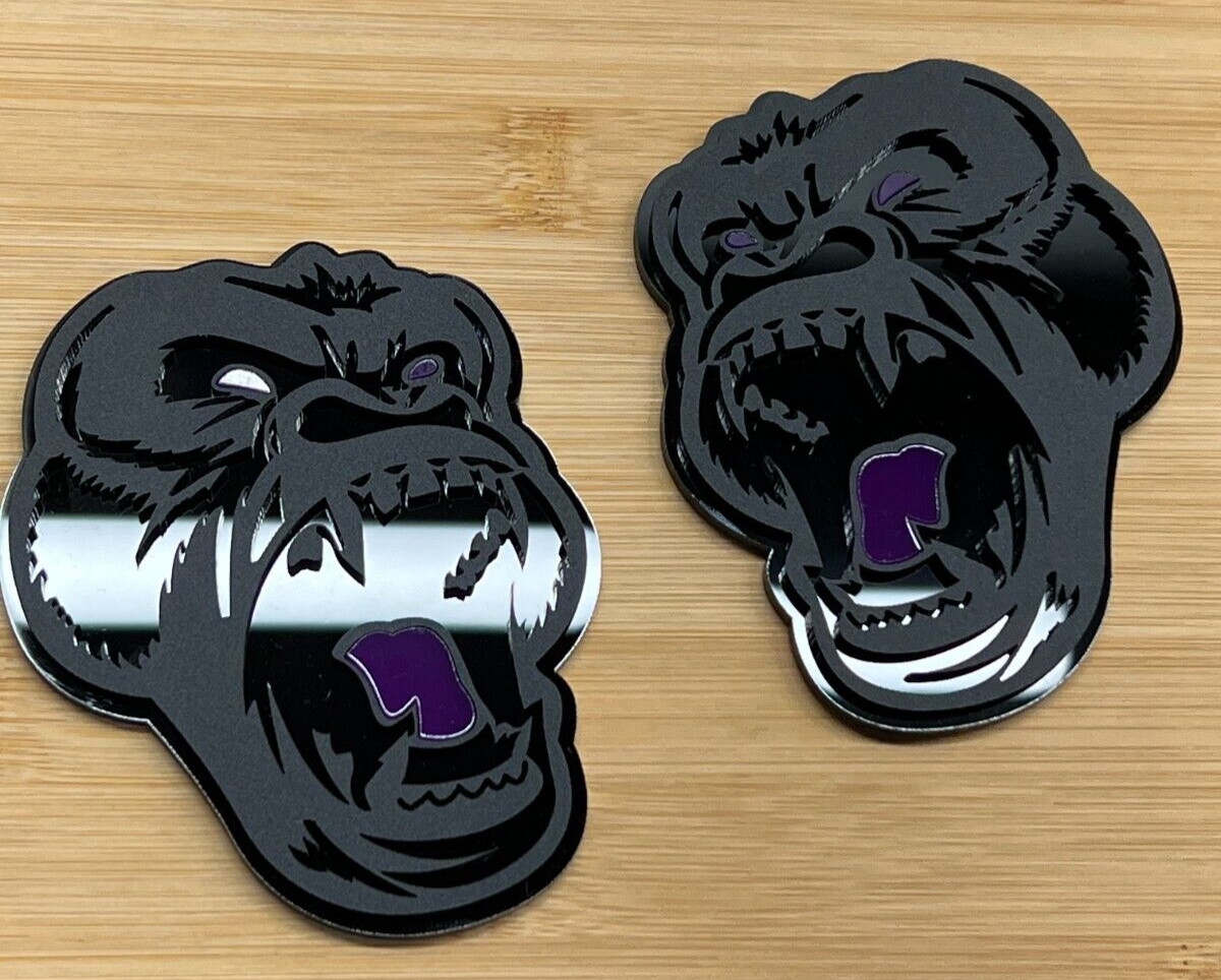 Angry Gorilla Purple Eye Car Truck Emblem Badge Matte Black/Black Custom PK of 2