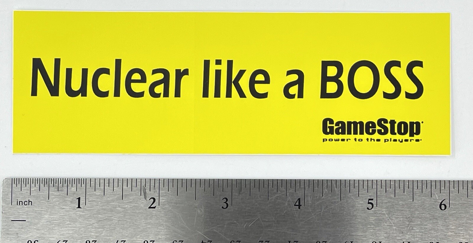 "Nuclear like a BOSS" Sticker Decal from Gamestop Yellow & Black 6" x 2"