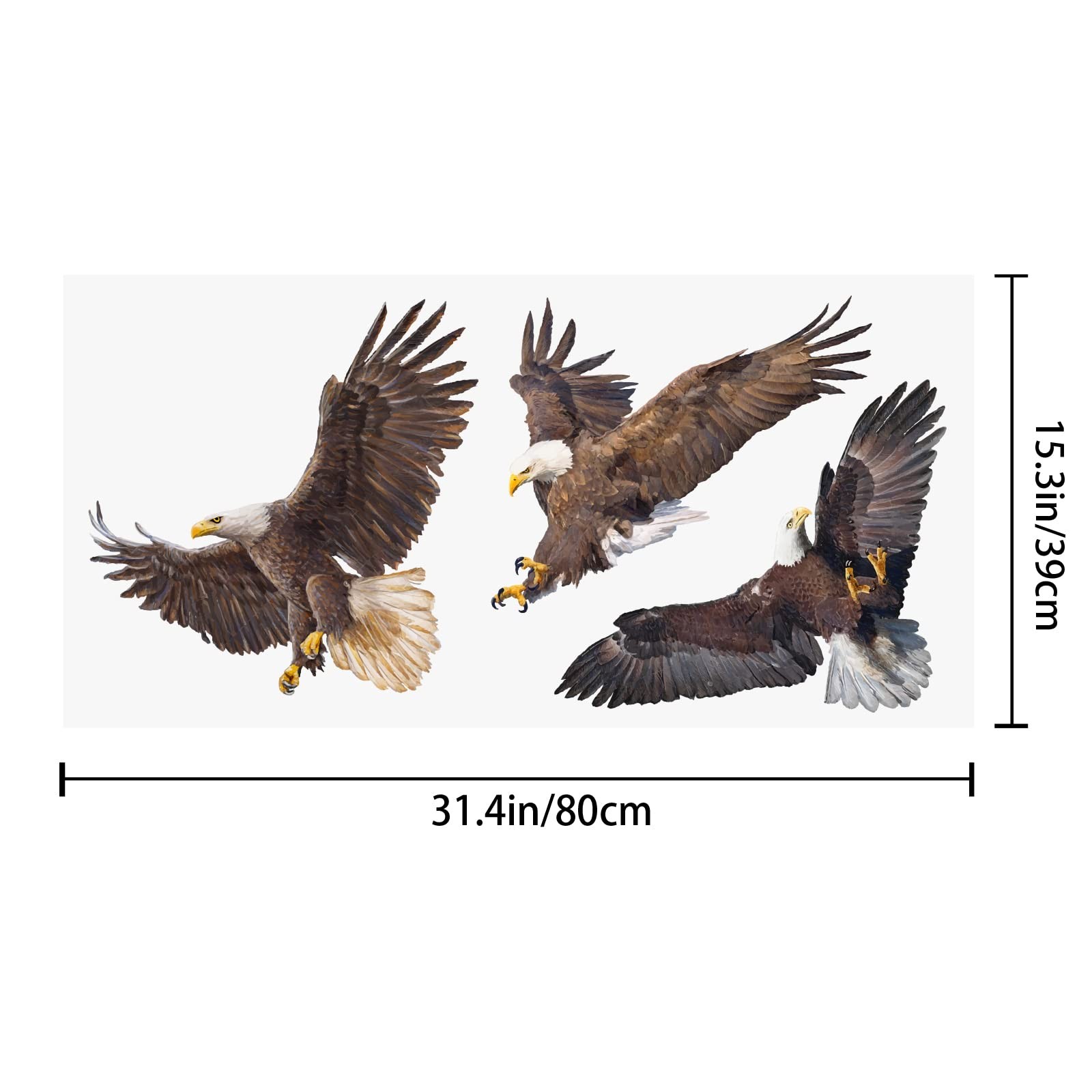 3 Pcs Flying Bald Eagles Birds Wall Stickers, Removable Vinyl Peel and Stick …