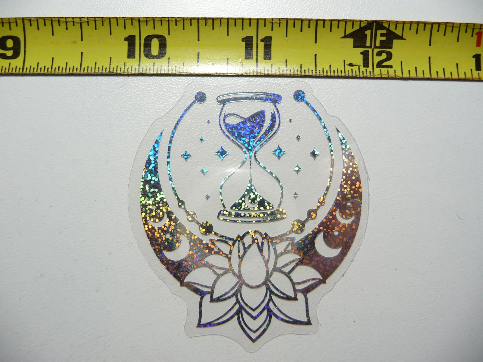 HOURGLASS LOTUS MOON HOLOGRAPHIC SMALL STICKER CELESTIAL DECAL AMAZING