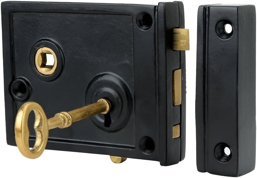 Heavy Duty Cast Iron Horizontal Rim Lock, Black Powder-Coated Finish