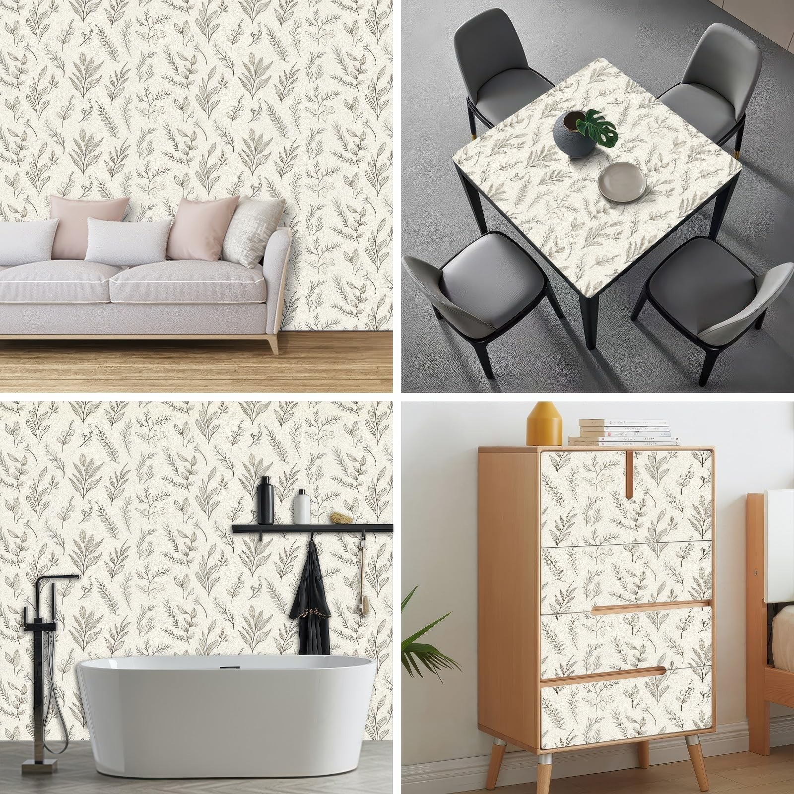 HOMETITUTE Botanical Line Art Wallpaper Peel and Stick Neutral Plant Contact …