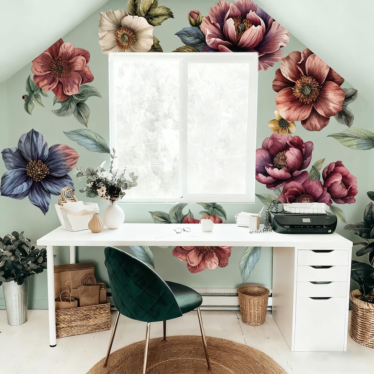 Large Flower Wall Art Decals Boho Fabric Jumbo Floral Wall Stickers for Girls…