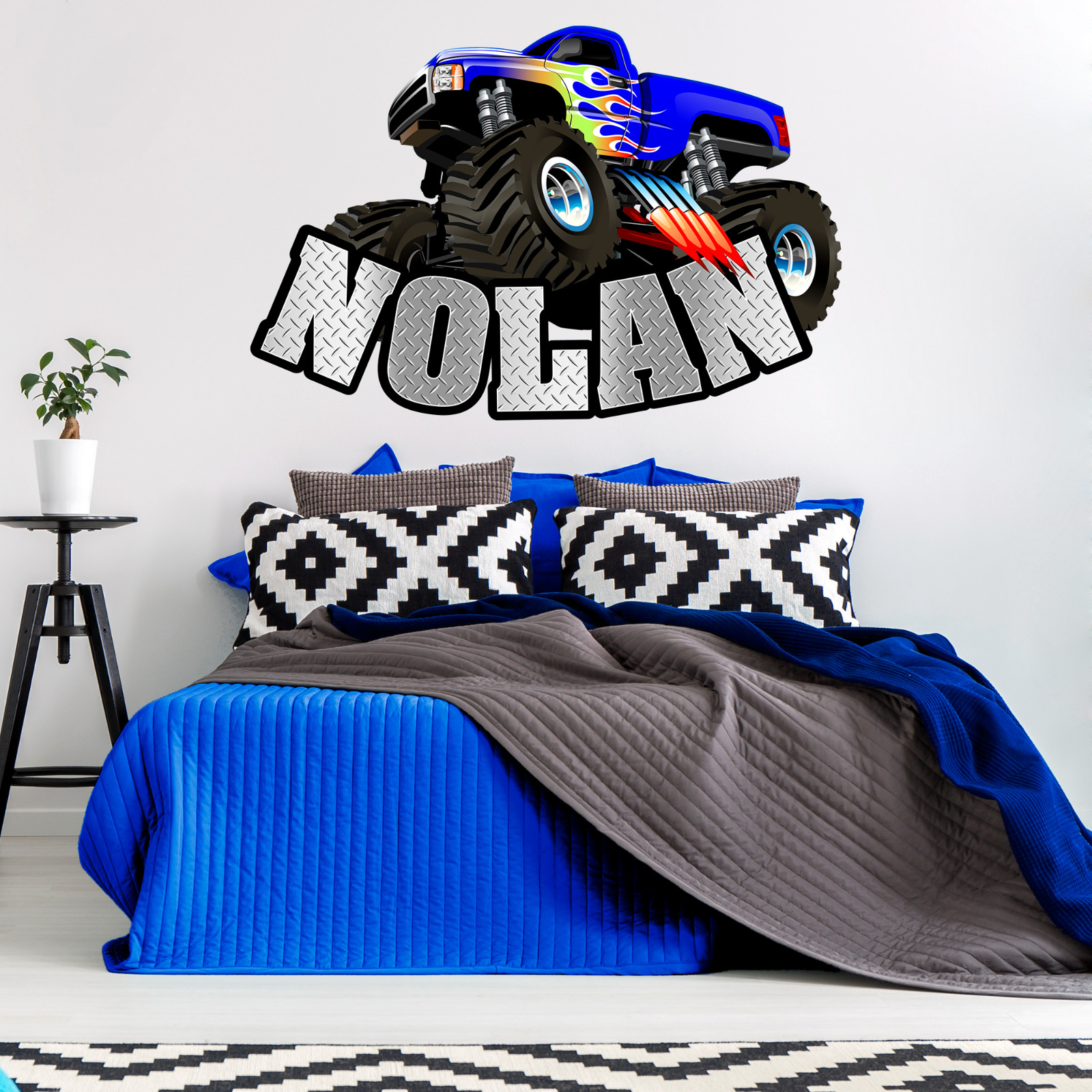 Personalized Monster Truck Name Wall Decal Sticker for Boy-Custom Room Decor Art