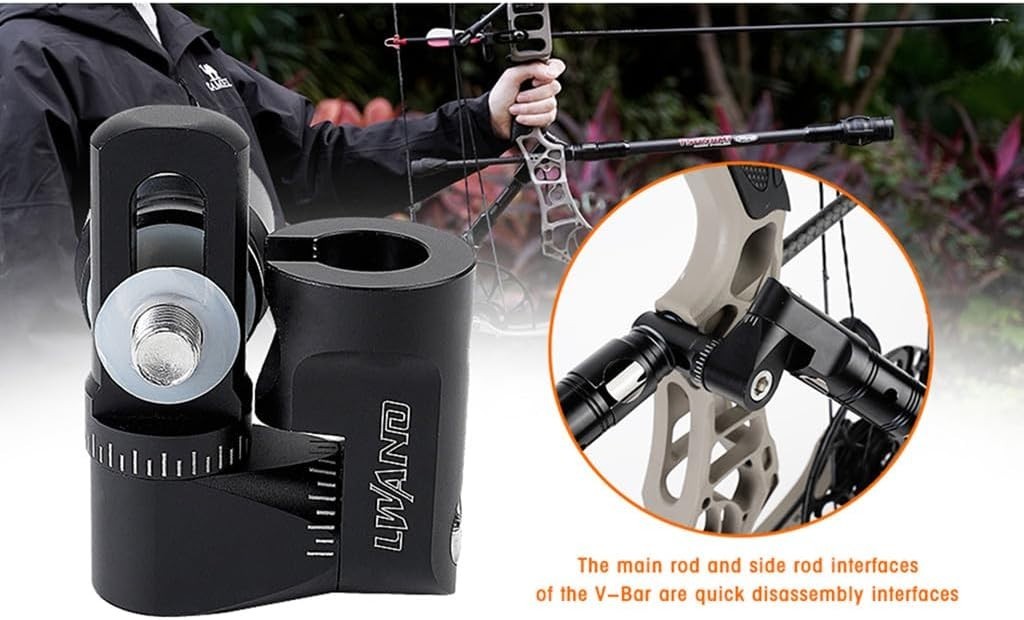 Single Side Adjustable V-Bar Mount Quick Disconnect Bow Rod Stabilizer, Archery