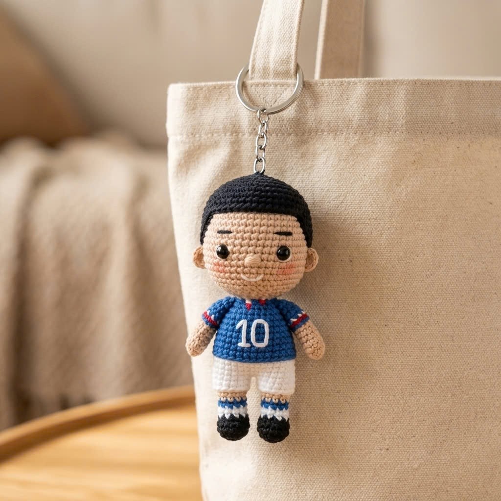 Crochet Sports Doll Keychain Handmade Bag Charm Car Mirror