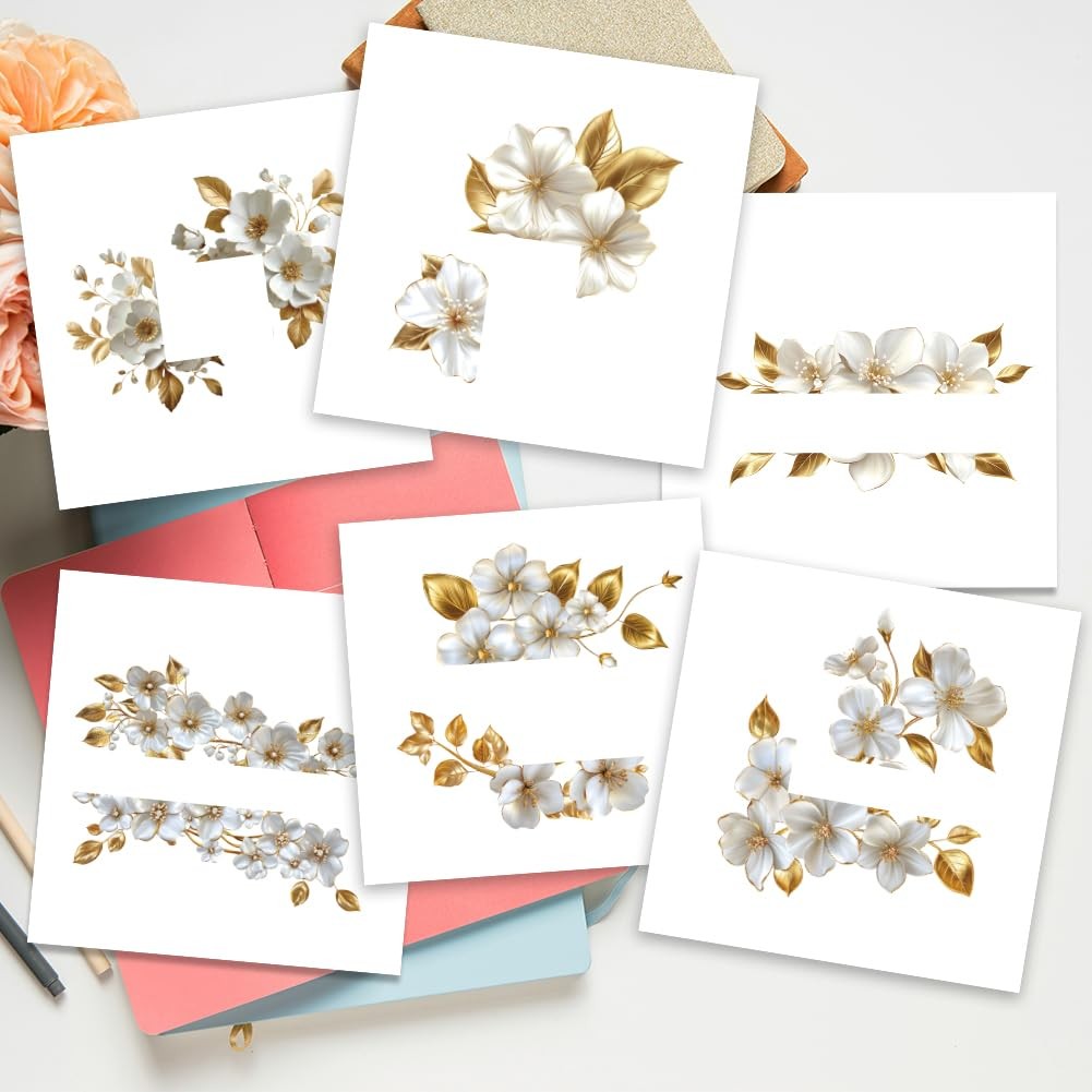 6Pcs Elegant Flower Light Switch Stickers, 7×7 Inch Flowers and Vines Wall St…