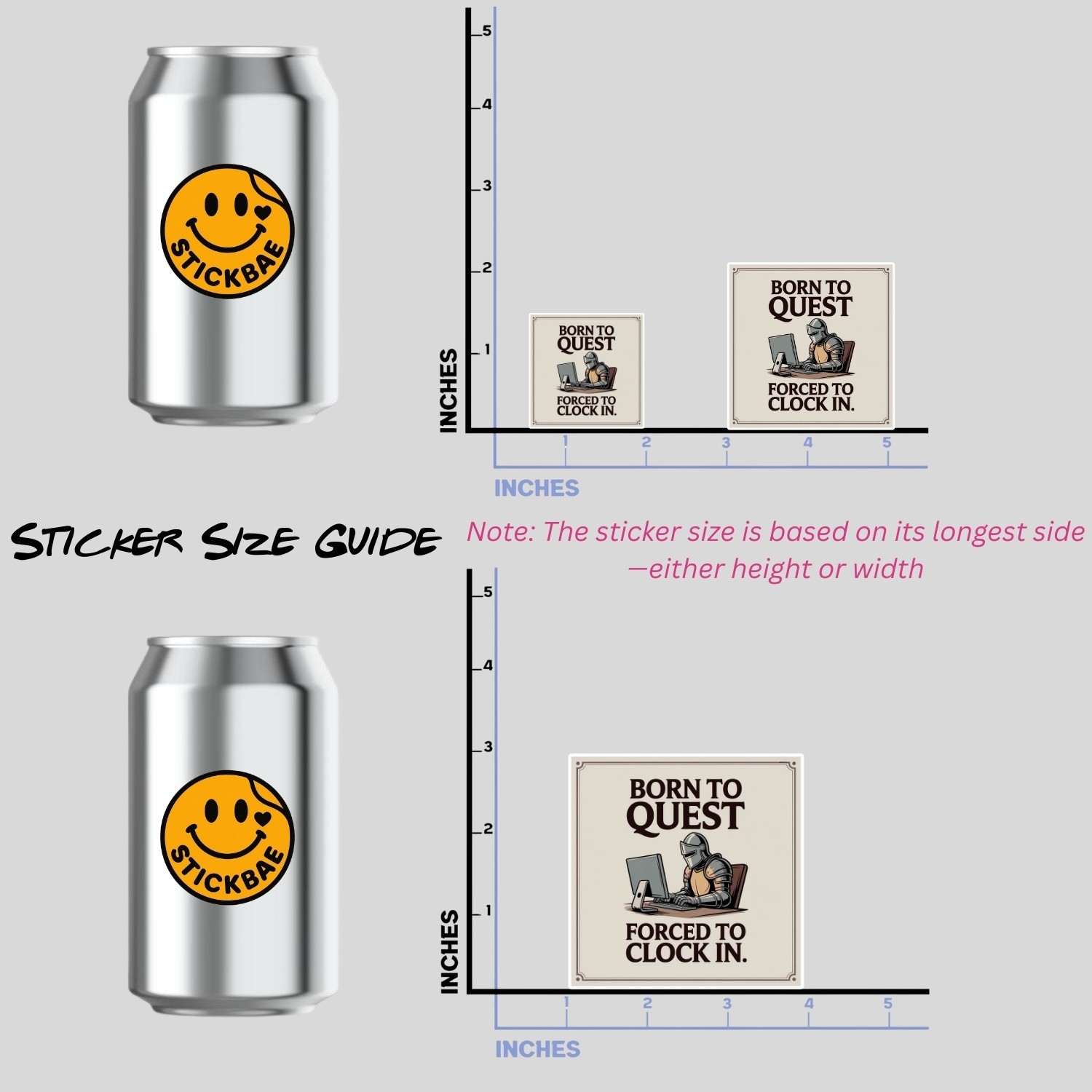 4PCS Born to Quest Forced to Clock In Sticker Set, Funny Work Gaming Vinyl Decal