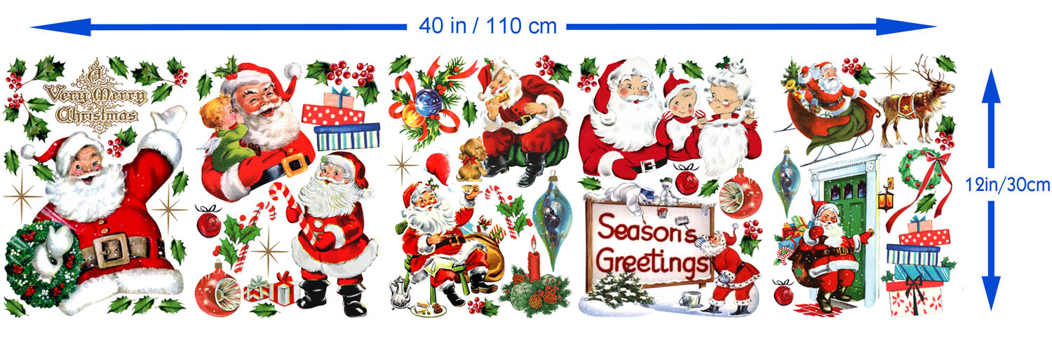 Vinyl Wall Stickers/VINTAGE SANTA & CHRISTMAS/Waterproof, Outdoor, Wall-Safe