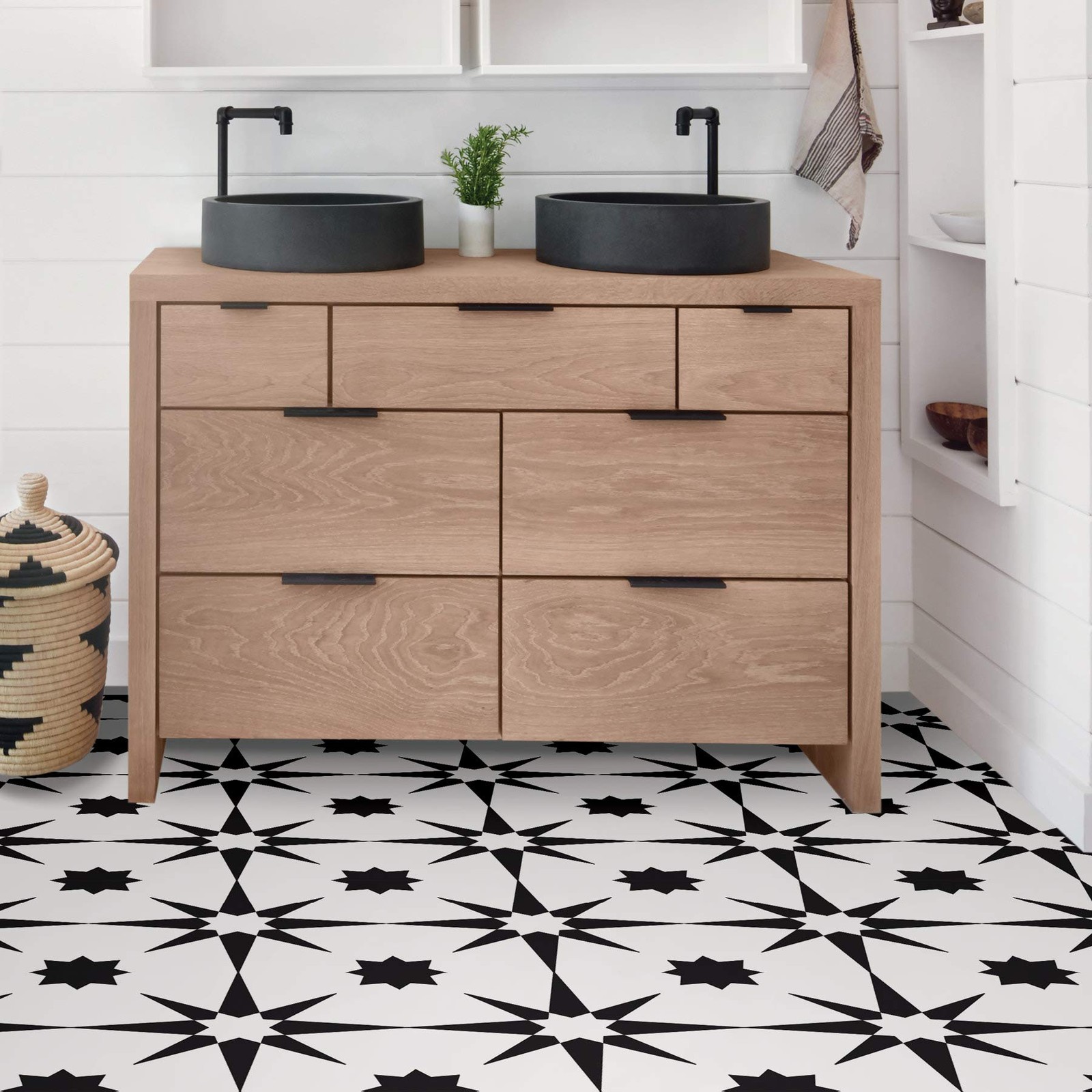 FloorPops FP2948 Altair Peel & Stick Floor Tiles, 12"L x 12"W x 0.06"T, Black