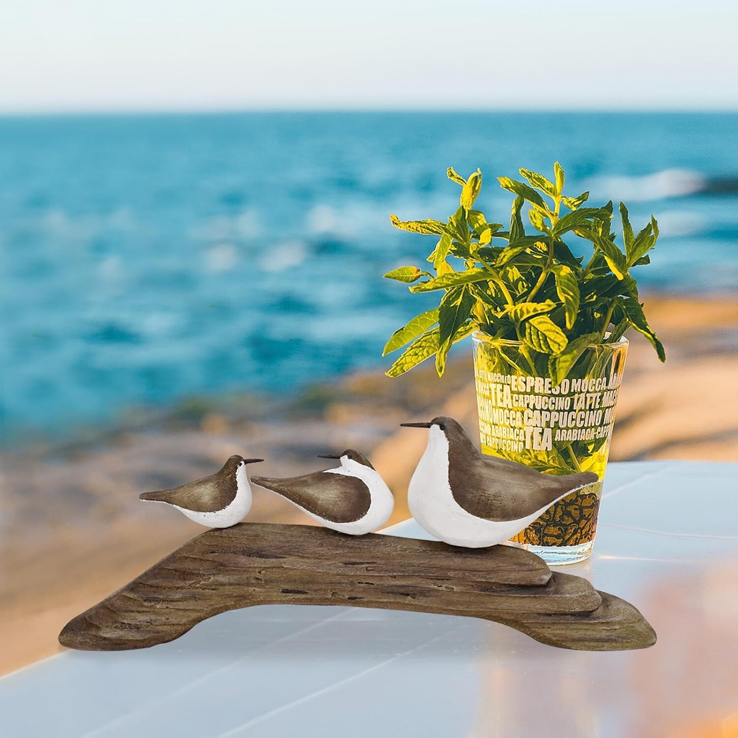 Wooden Sea Bird Statue Seagull On Stand Decor Nautical Coastal Birds Sculpture