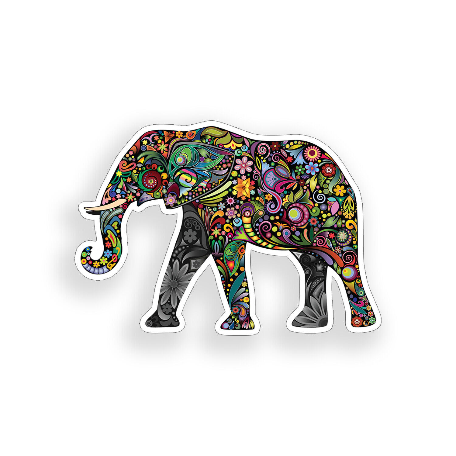 Colorful Flower Elephant Floral Animal Sticker