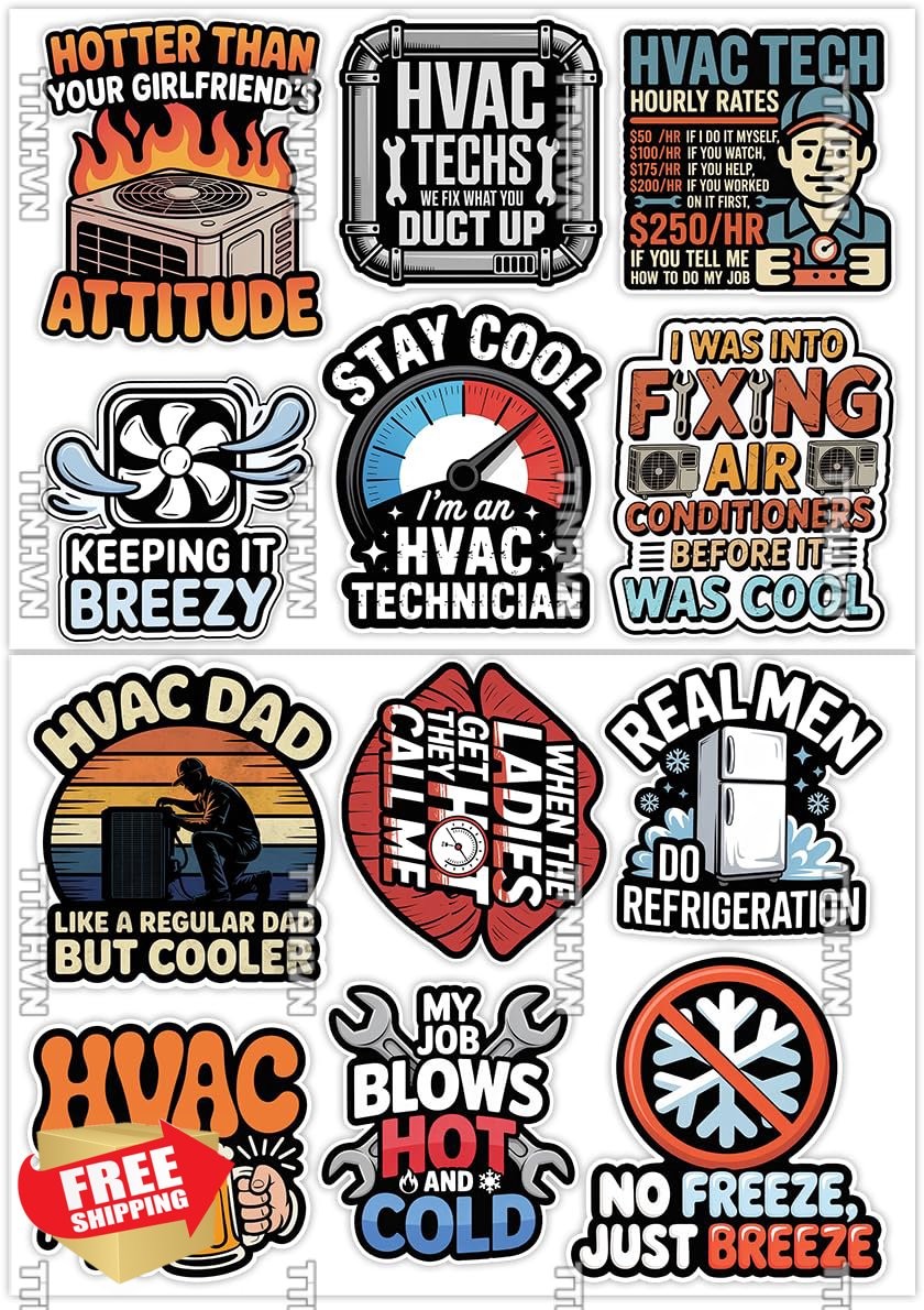 TTNHVN 32 Pcs HVAC Stickers Waterproof Vinyl Decals