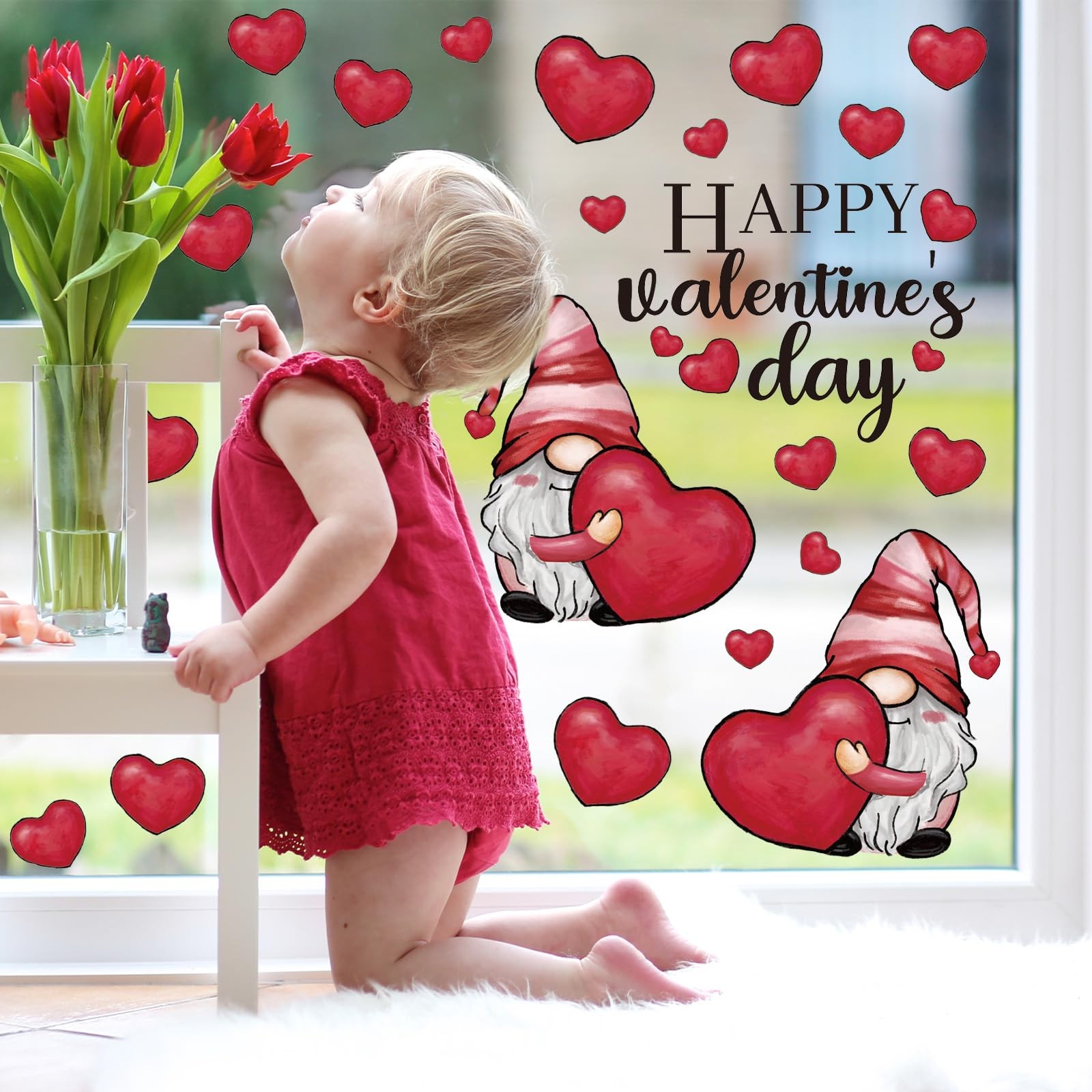 Happy Valentine's Day Wall Stickers Gnome Love Heart Wall Decals Large Room Mur
