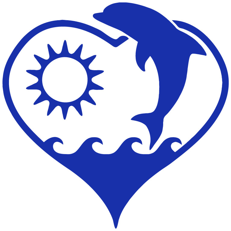 Dolphin Heart Sun Summer Ocean Water Many Colors Die Cut Vinyl Decal Made in USA