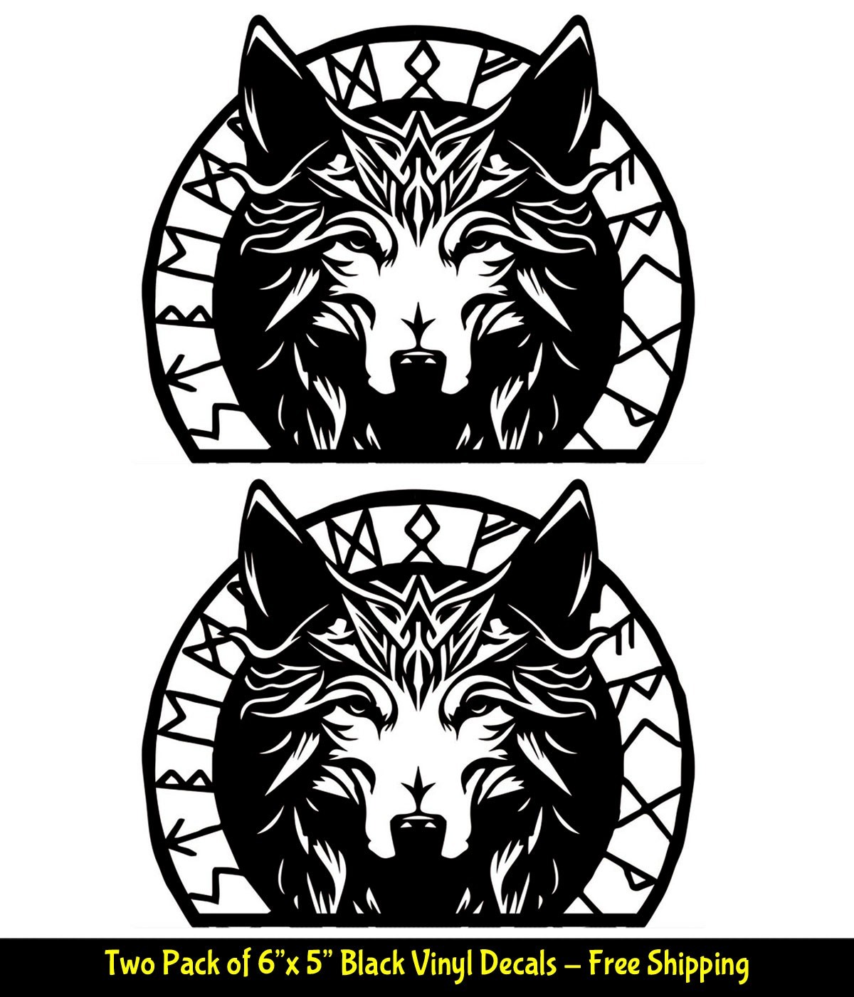 Viking Wolf Two Pack 6" x 5" Black Vinyl Decals Car Truck Any Flat Surface
