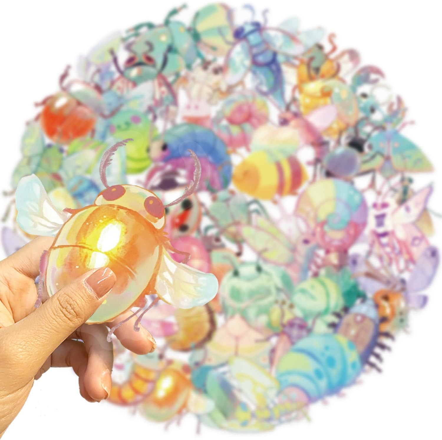 50PCS Clear Transparent Bug Stickers, Colorful Insects Waterproof Vinyl Stickers