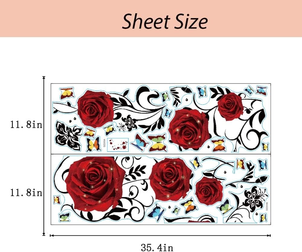 Red Rose Wall Stickers Floral Vinyl Decal for Bedroom Living Room Reusable