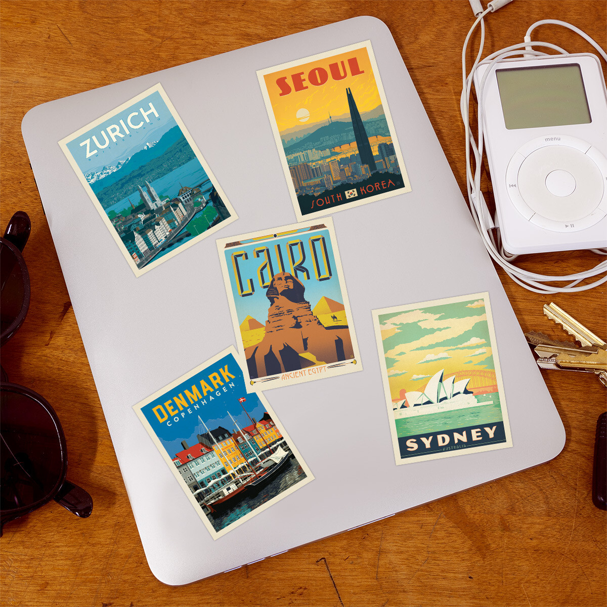 Great Cities of the World Vinyl Sticker Set of 36 Retro Travel Bumper Stickers