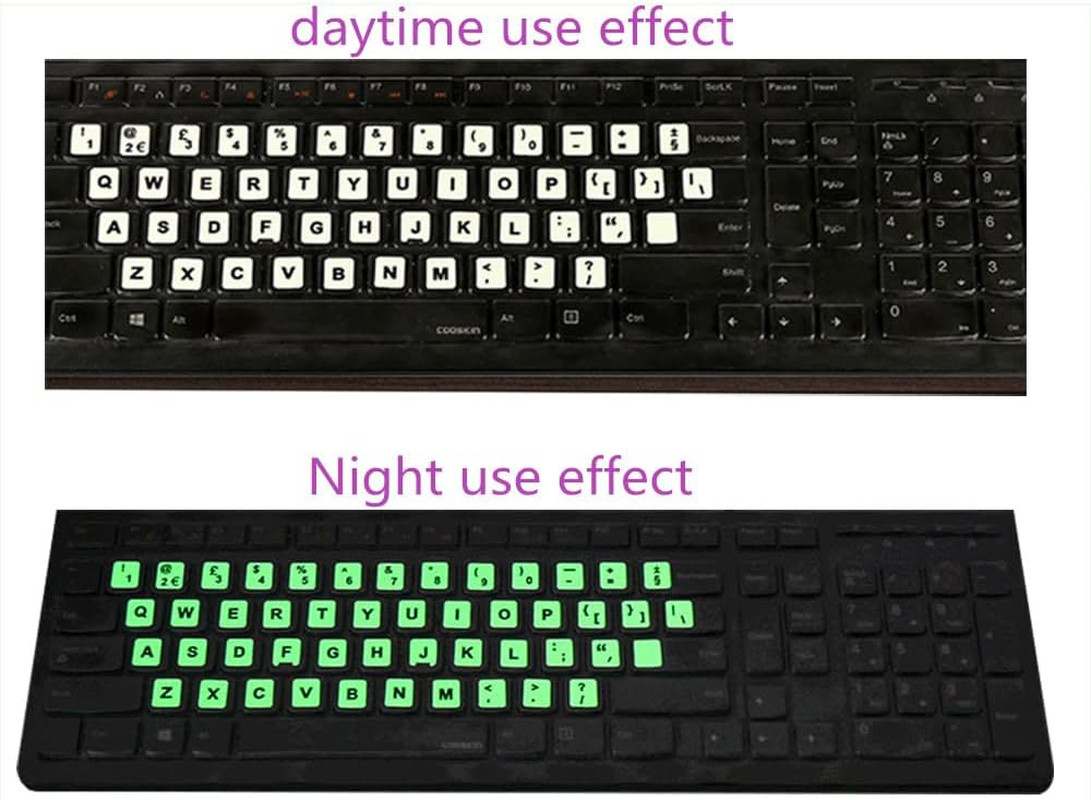 English Sticker Glow in the Dark, Luminous Replacement Keyboard Sticker for Lapt