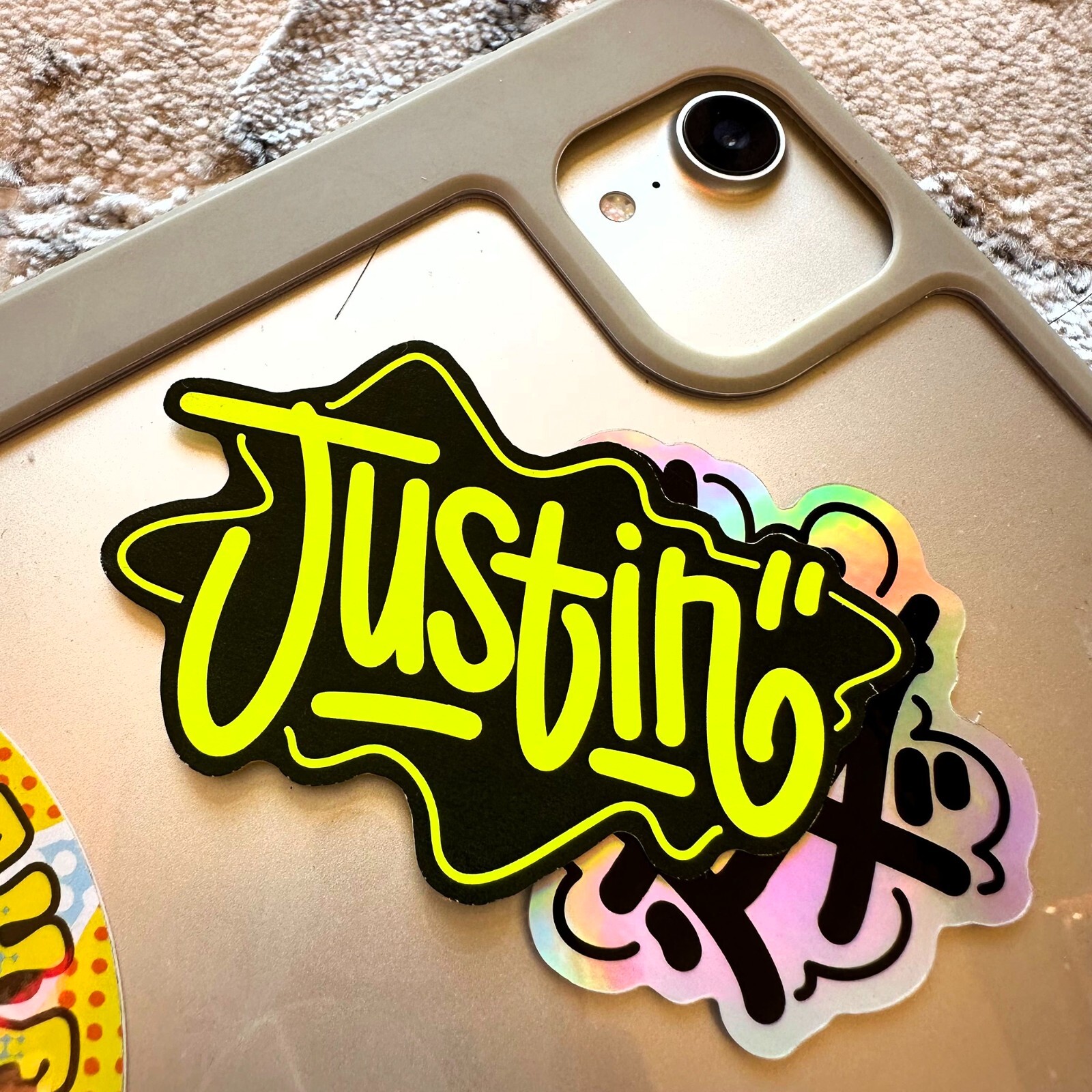 Neon Name Sticker Pack : JUSTIN | for school or Office | graffiti | Calligraphy