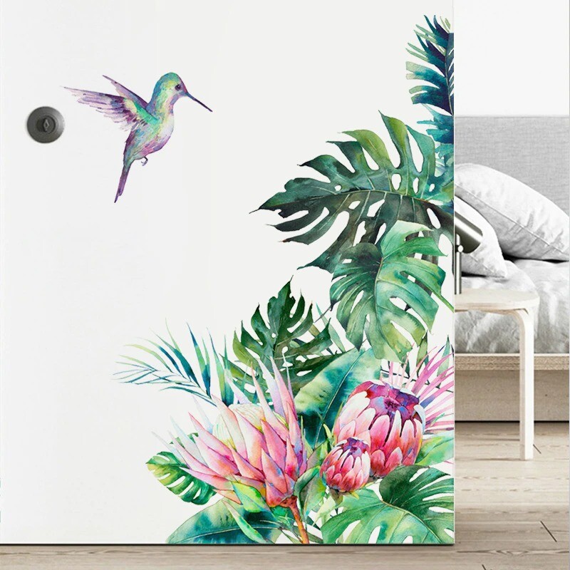 Removable Tropical Leaves Flowers Bird Wall Stickers Bedroom Living Room Decor