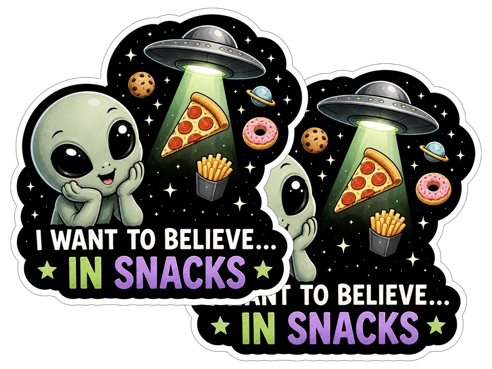 Alien Vinyl Decal Sticker UFO Space Sci Fi Laptop Window Binder Cute Set of 2