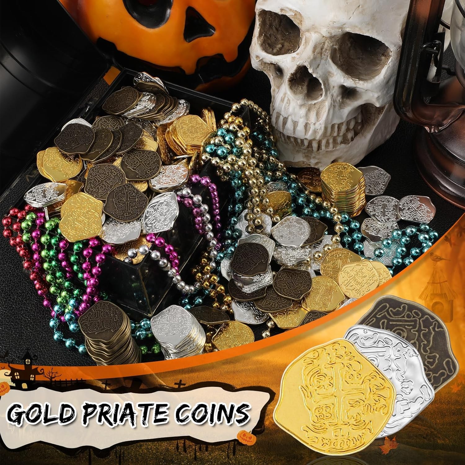 Hanaive 50 Pcs Metal Pirate Coins Spanish Doubloon Gold, Silver, Bronze