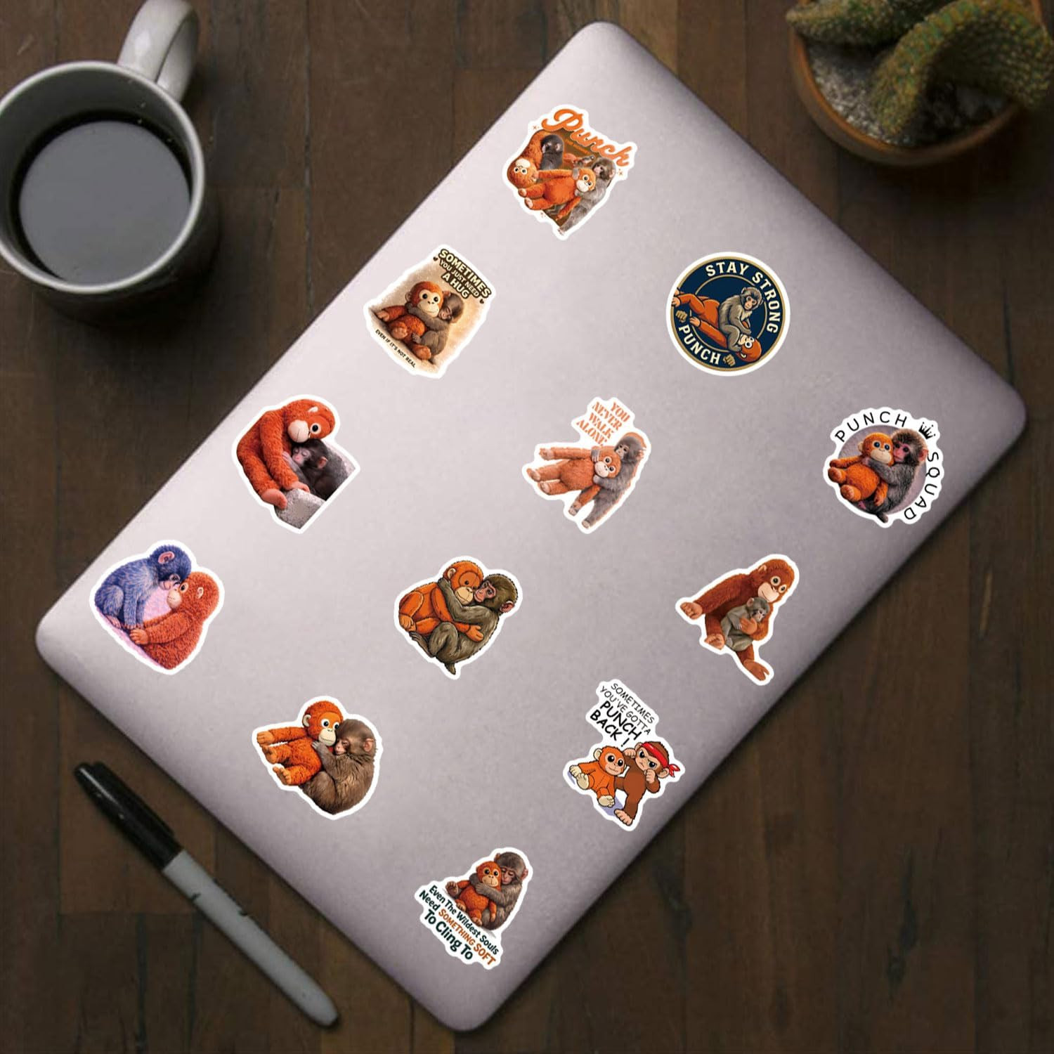 120 Pcs Monkey Punch Stickers Cute Cartoon Waterproof Vinyl Decals