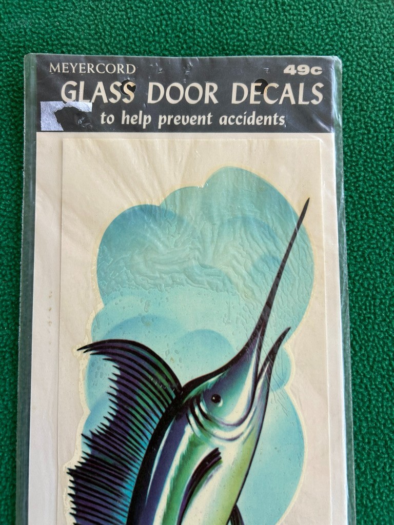 Vintage Meyercord Marlin Fish Glass Door Decal Mid-Century NOS 4.5 x 12.5
