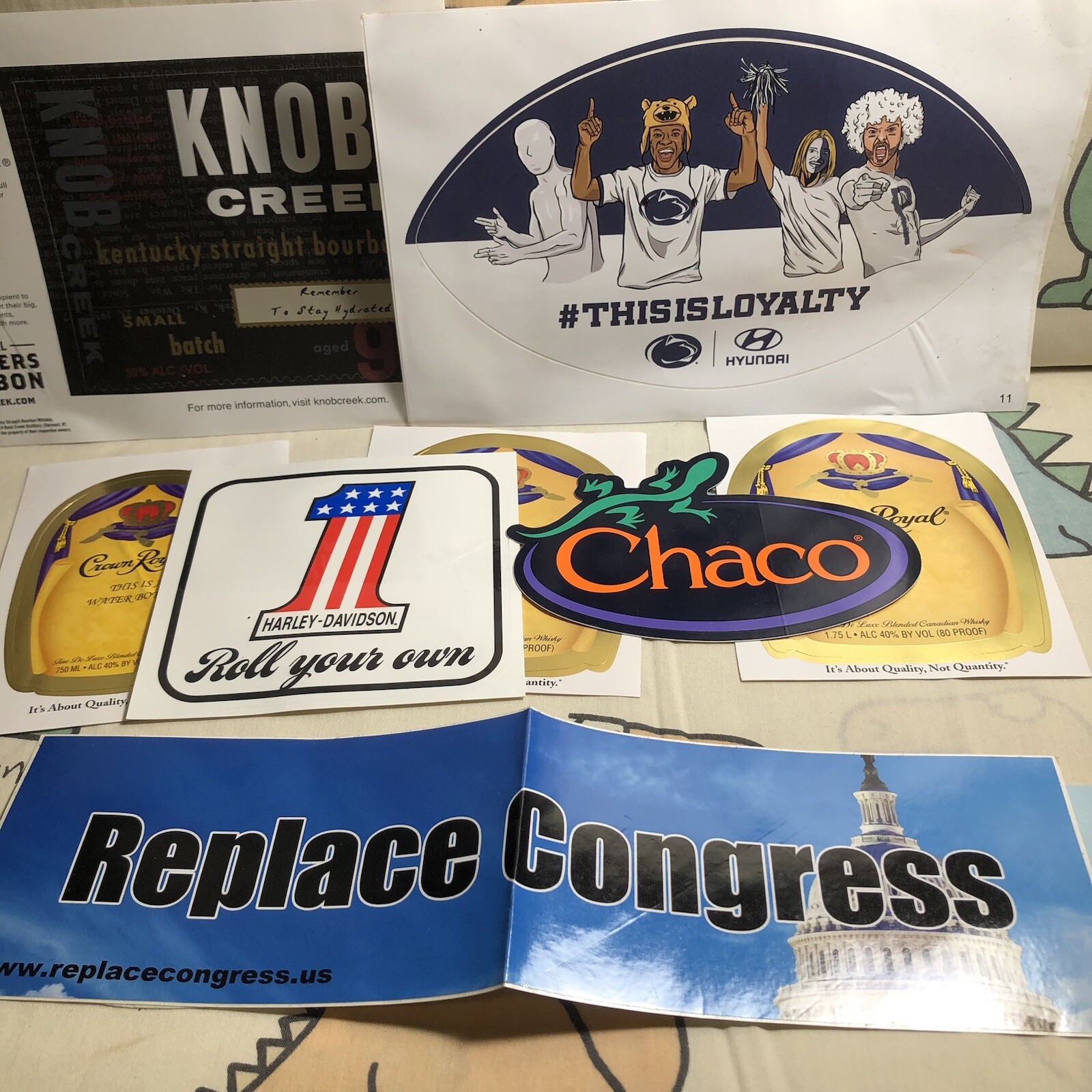 Large Sticker Lot Crown Royal Knob Creek Go Pro Patagonia Penn State Harley Huk