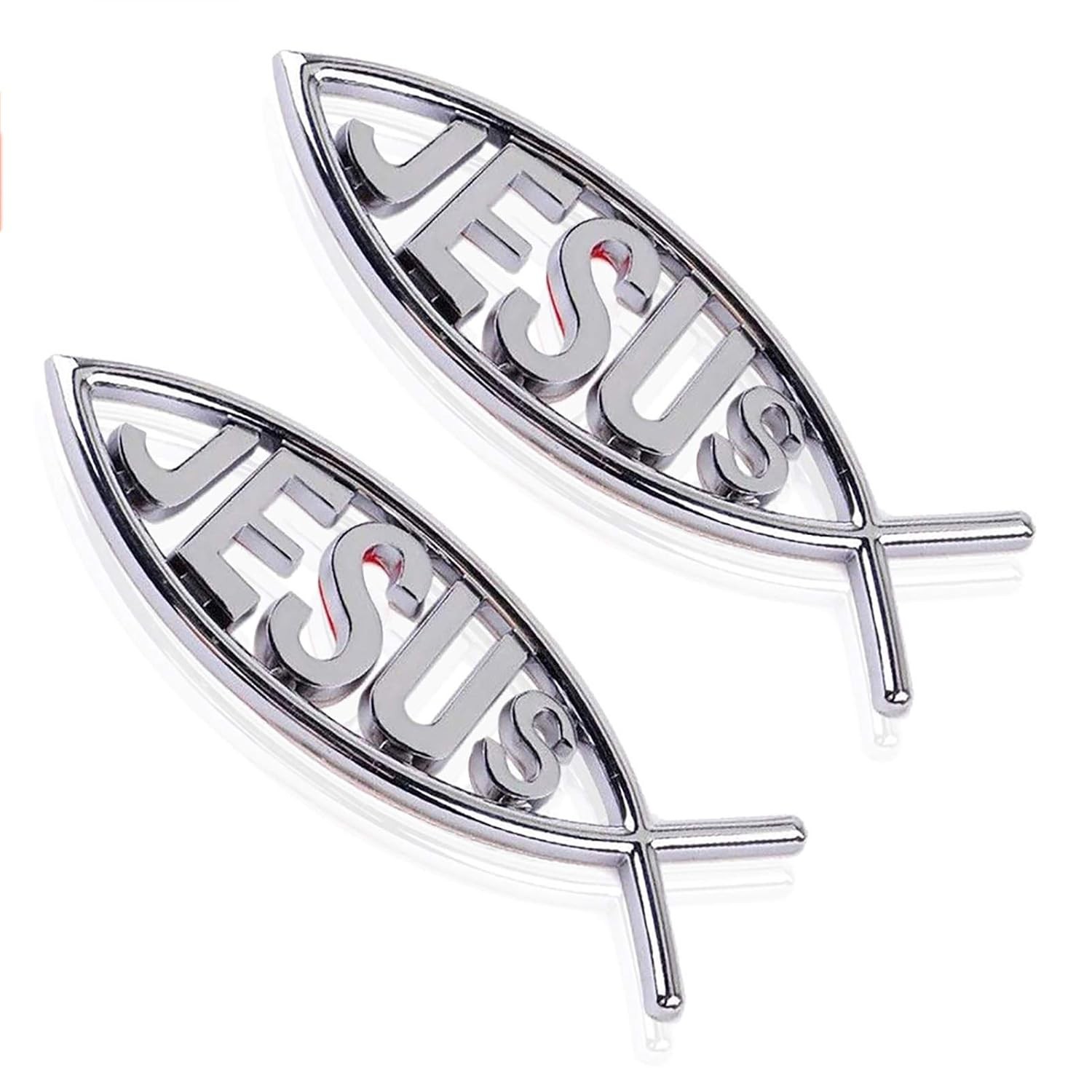 Silver 3D Chrome Car Decals Jesus Fish Emblem Stickers Auto Accessories