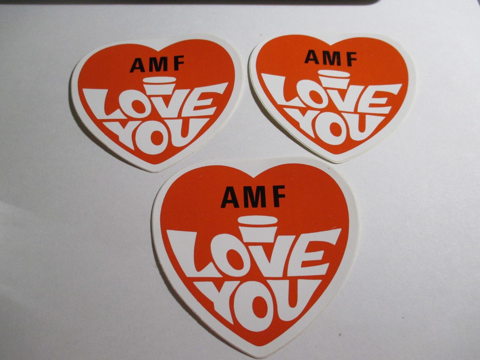 Vintage 3 AMF I Love You Stickers Snowmobile Sled Snow Machine 3 x 3 Inches