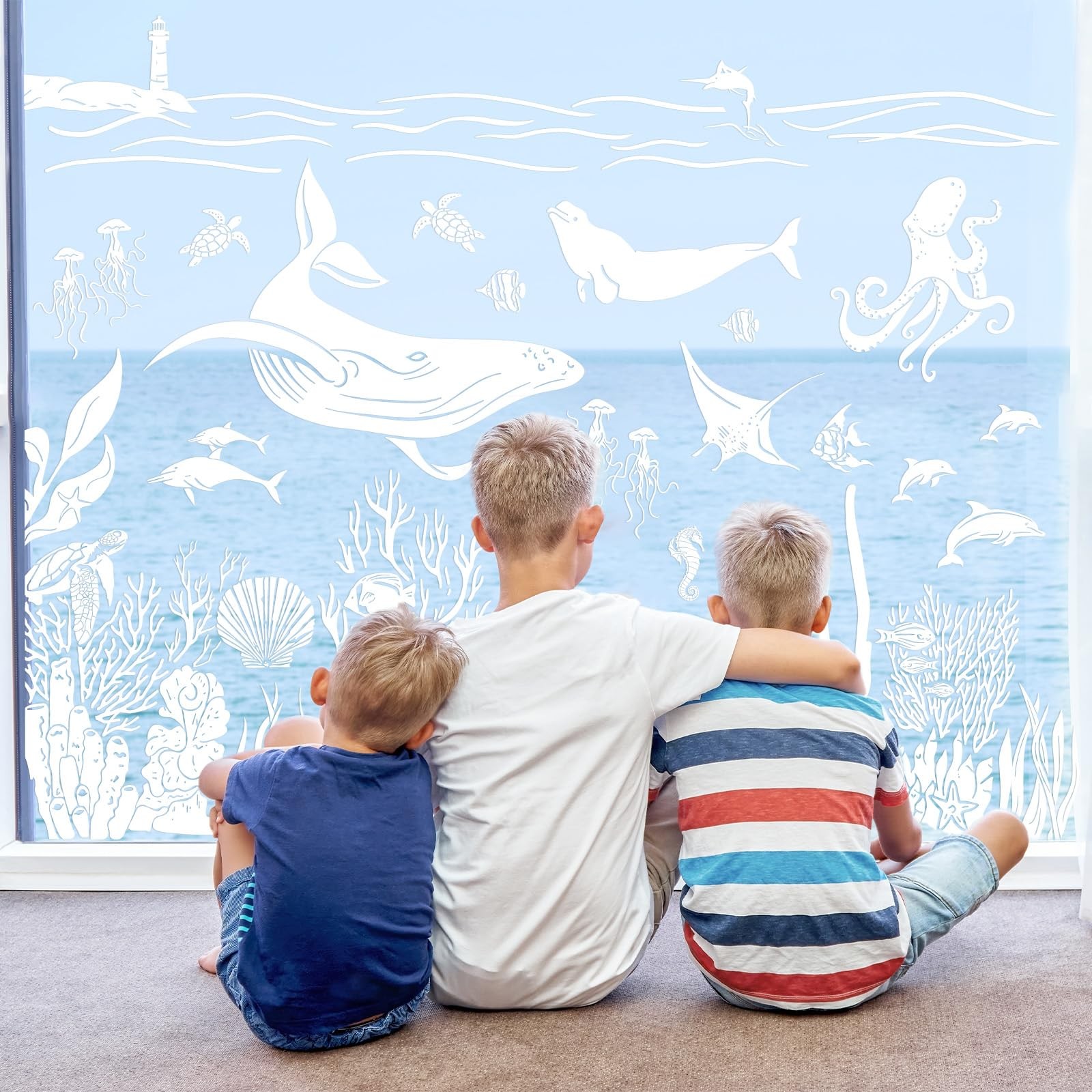 JarThenaAMCS 9 Sheets Under The Sea Window Clings 7.9 x 11.8 inch, White