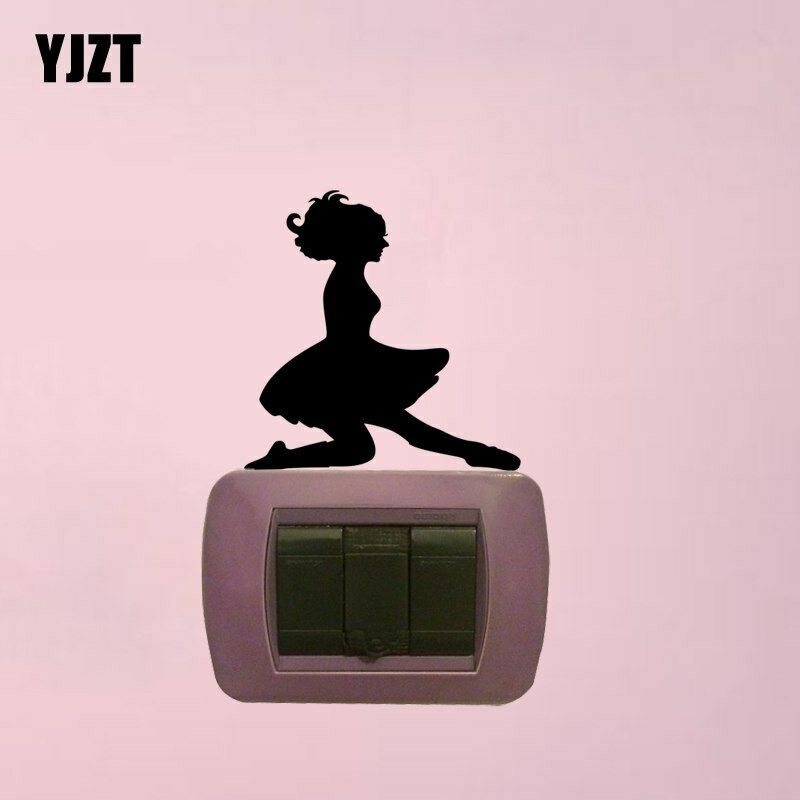 Ballerina Light Switch/Wall Sticker/Decal-Black Vinyl-5.5 x 5 In.-Ballet Dancing