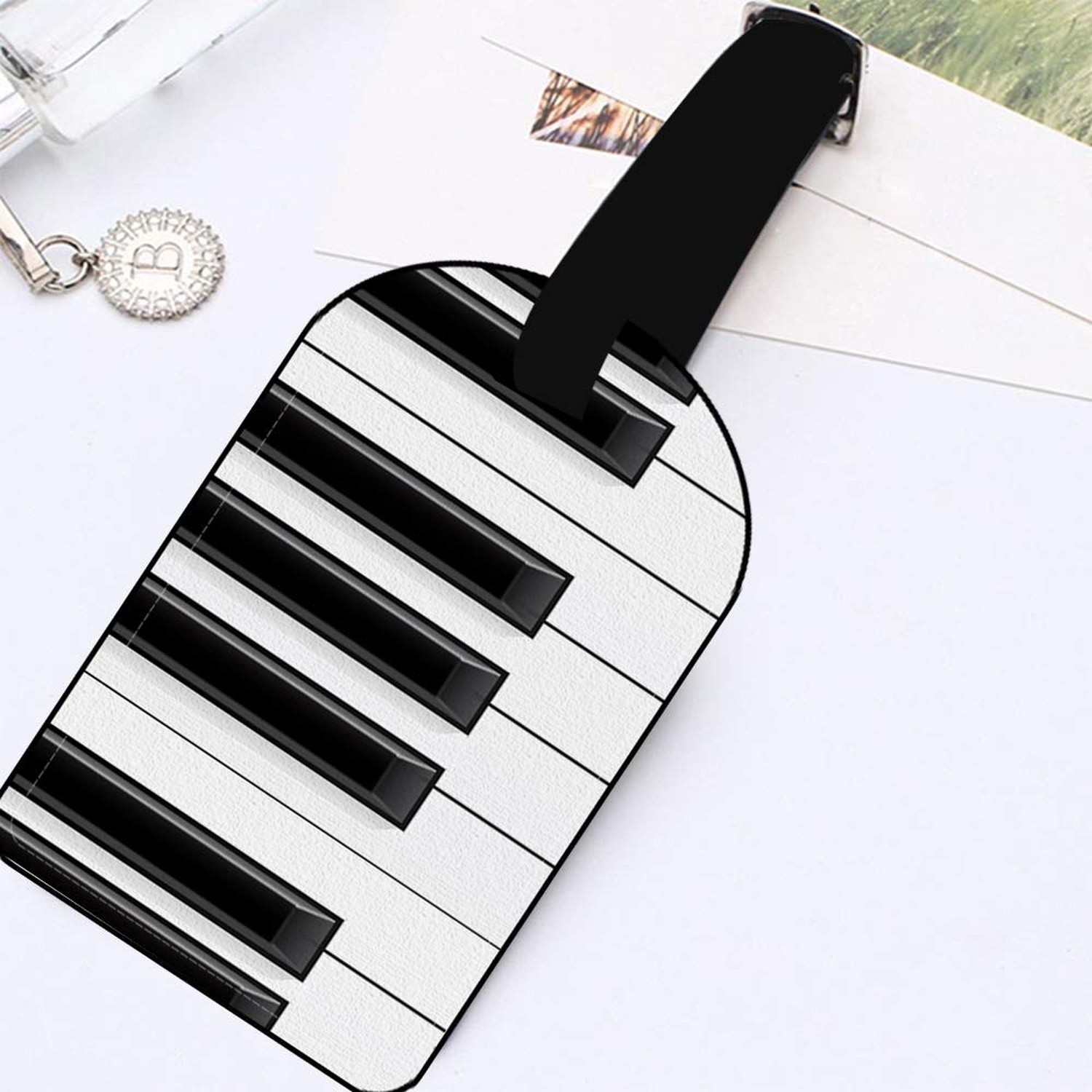 Nicokee Piano Keys-Music Leather Luggage ID Tag White Black Travel Bag Label …