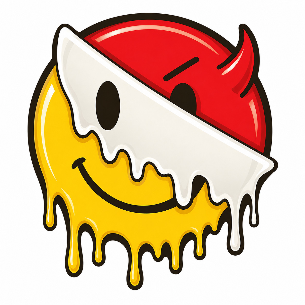 HAPPY FACE – DEVIL – STICKER – CUTE – FUN – DEVIL – MELTING – STICKER / DECAL