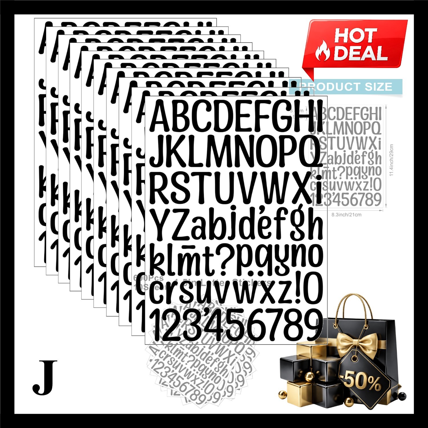 690Pcs 1.5 Inch Black Vinyl Letter Stickers, Waterproof Alphabet Stickers for…