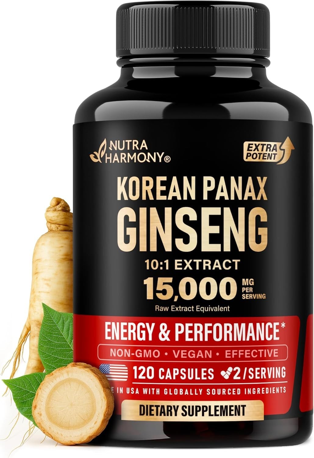 Panax Ginseng 15,000 Mg – Red Korean Ginseng Supplement for Men – Extra Strength
