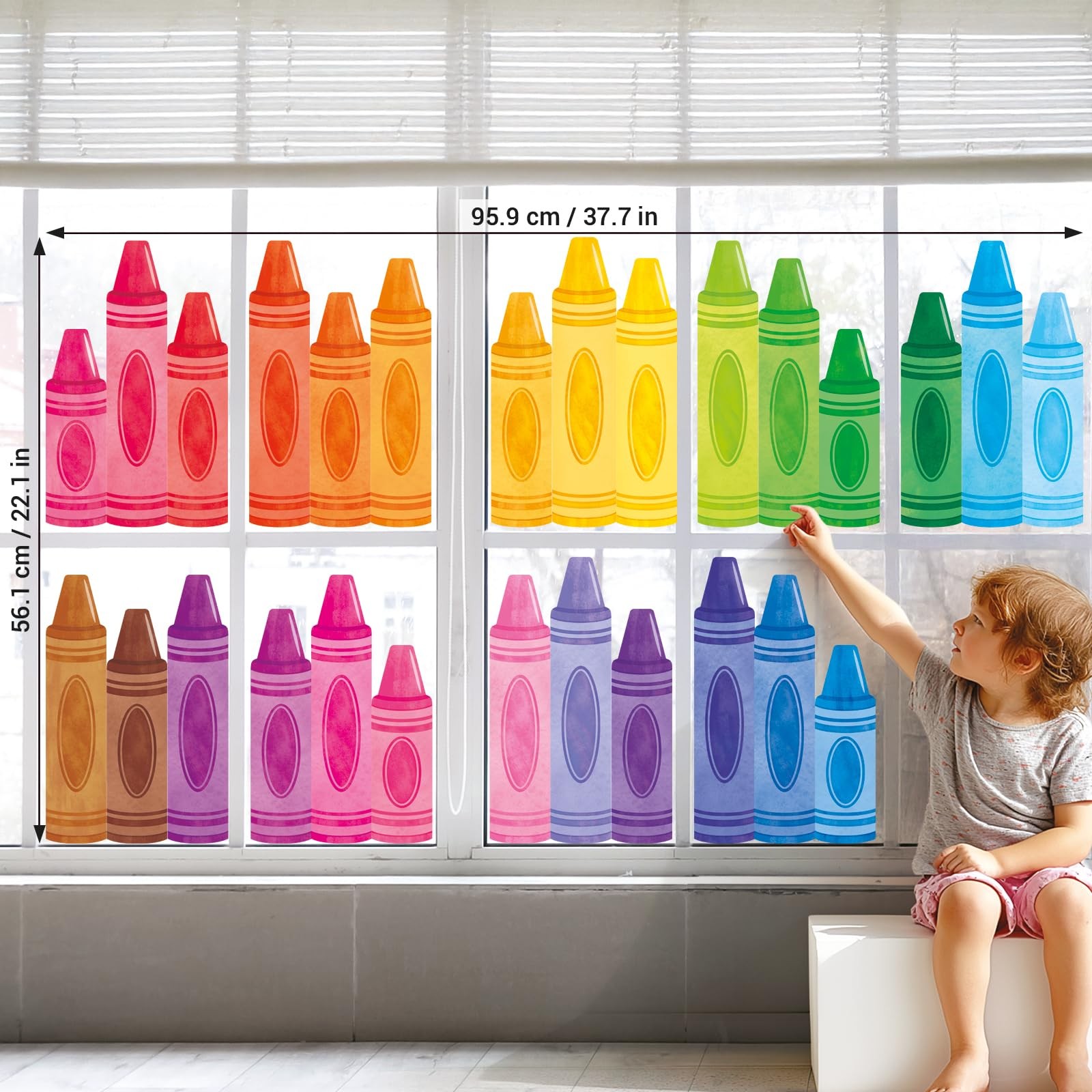 Color Crayon Window Clings – Double-Sided Pencil Window Stickers for Classroo…