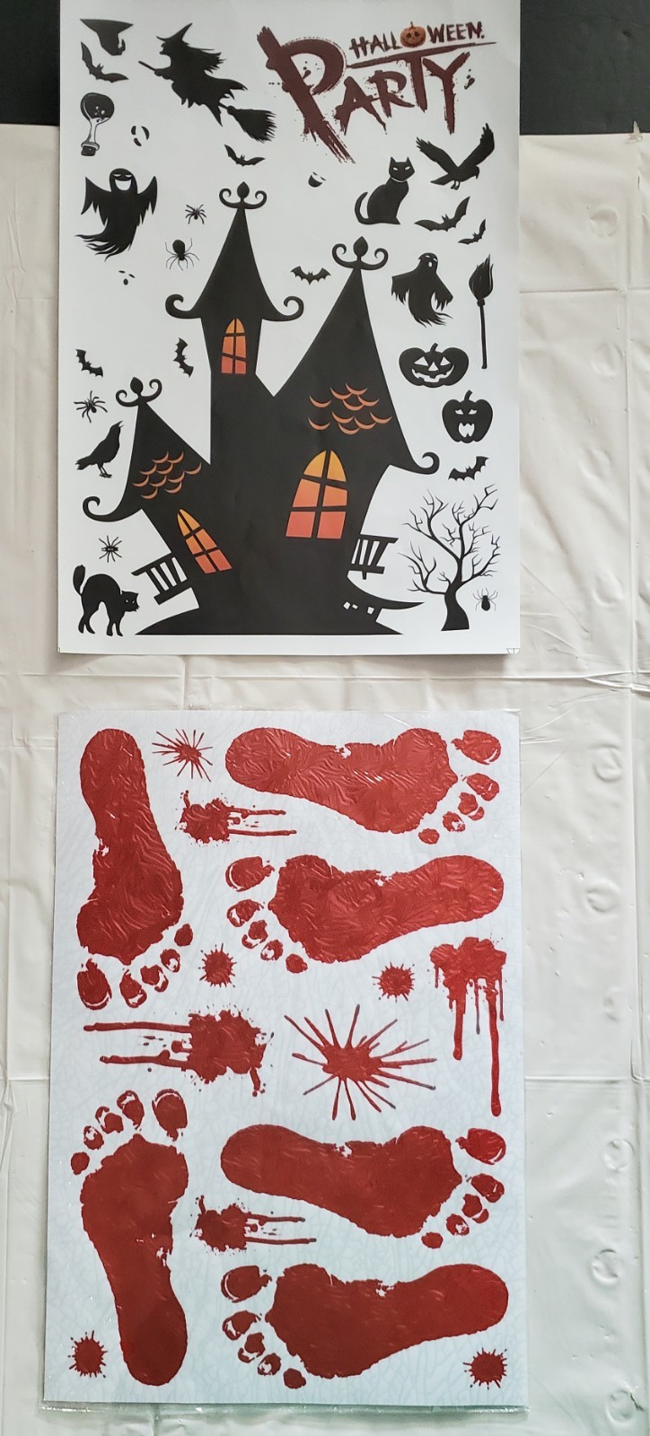 6 Sheets Halloween Decoration Stickers Handprint Footprint Cat Ghost Spider